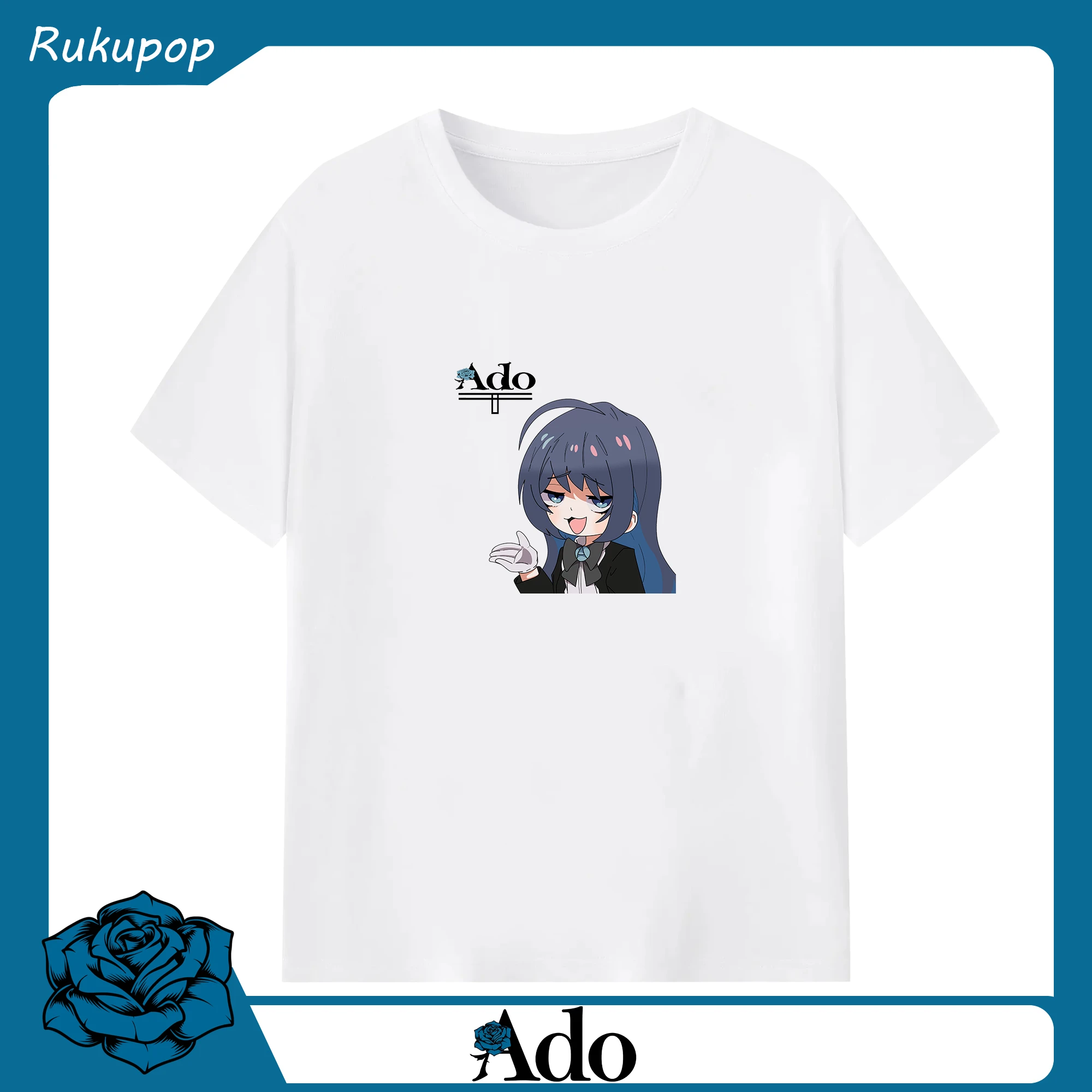 Adoアド激かわ美少女キャラ推しグッズ - 綿100％ 半袖Tシャツ ・ フロントプリント ・ 快適 通気性 ・ 日常使い 散歩 スポーツ用