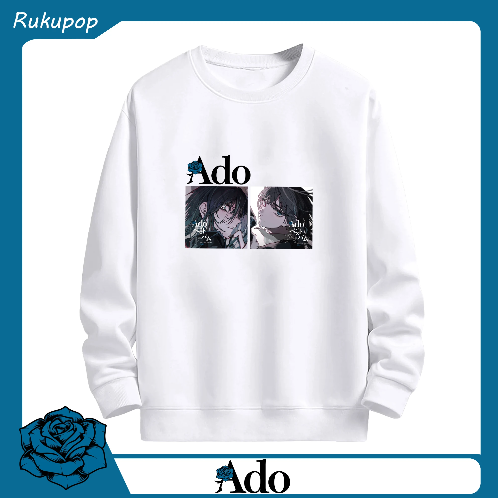 AdoアドAdoのコラージュデザイン - 高品質 クルーネック スウェット ・ コットン59％ ポリエステル41％ ・ ユニセックス 長袖 トレーナー ・ カジュアル デイリー スポーツ 散歩用