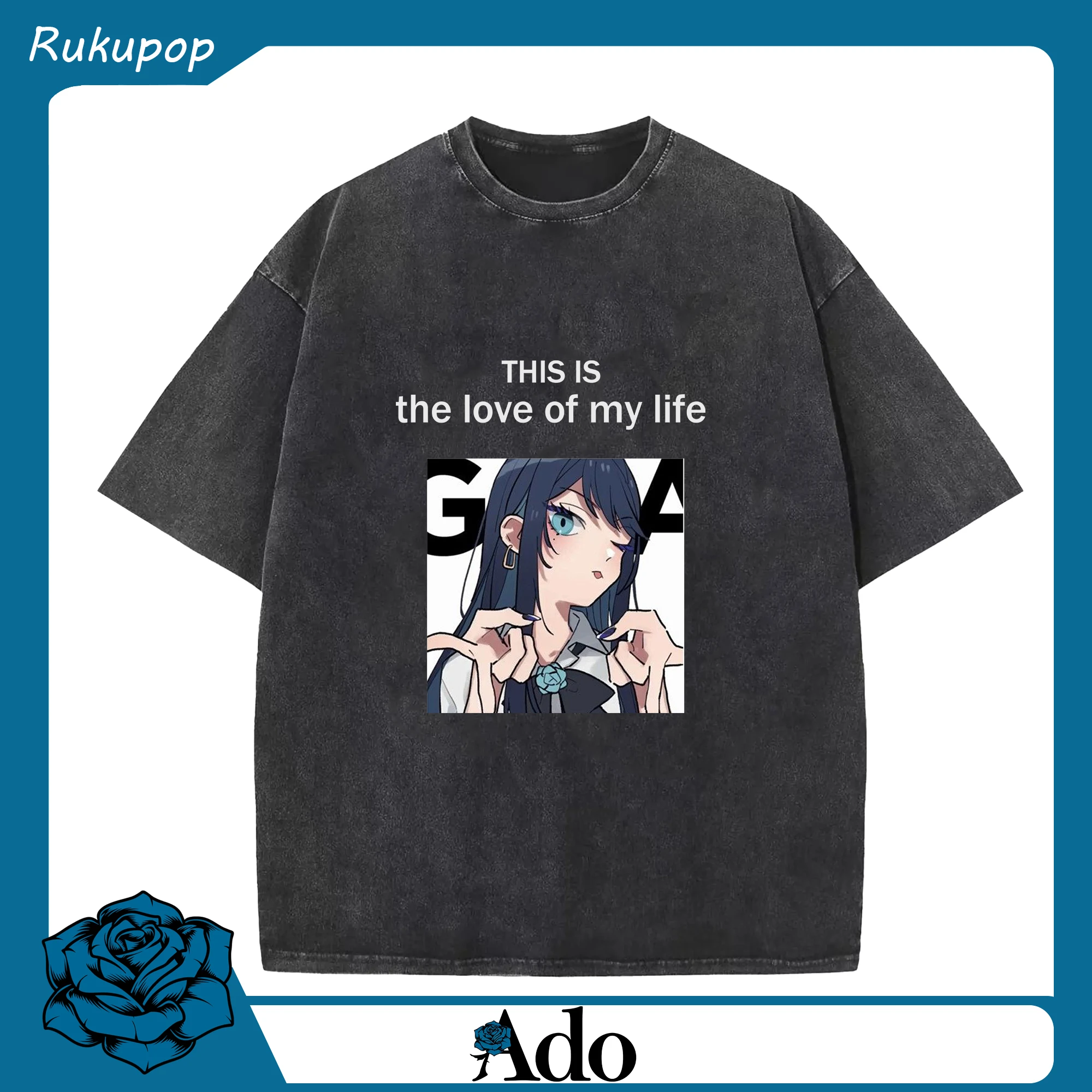 AdoアドTHIS IS the love of my life激かわ美少女キャラ推しグッズ - 綿100％ ヴィンテージ風 半袖Tシャツ ・ フロントプリント ・ 柔らか肌触り ・ 通気性 快適 ・ スポーツ カジュアル 外出用