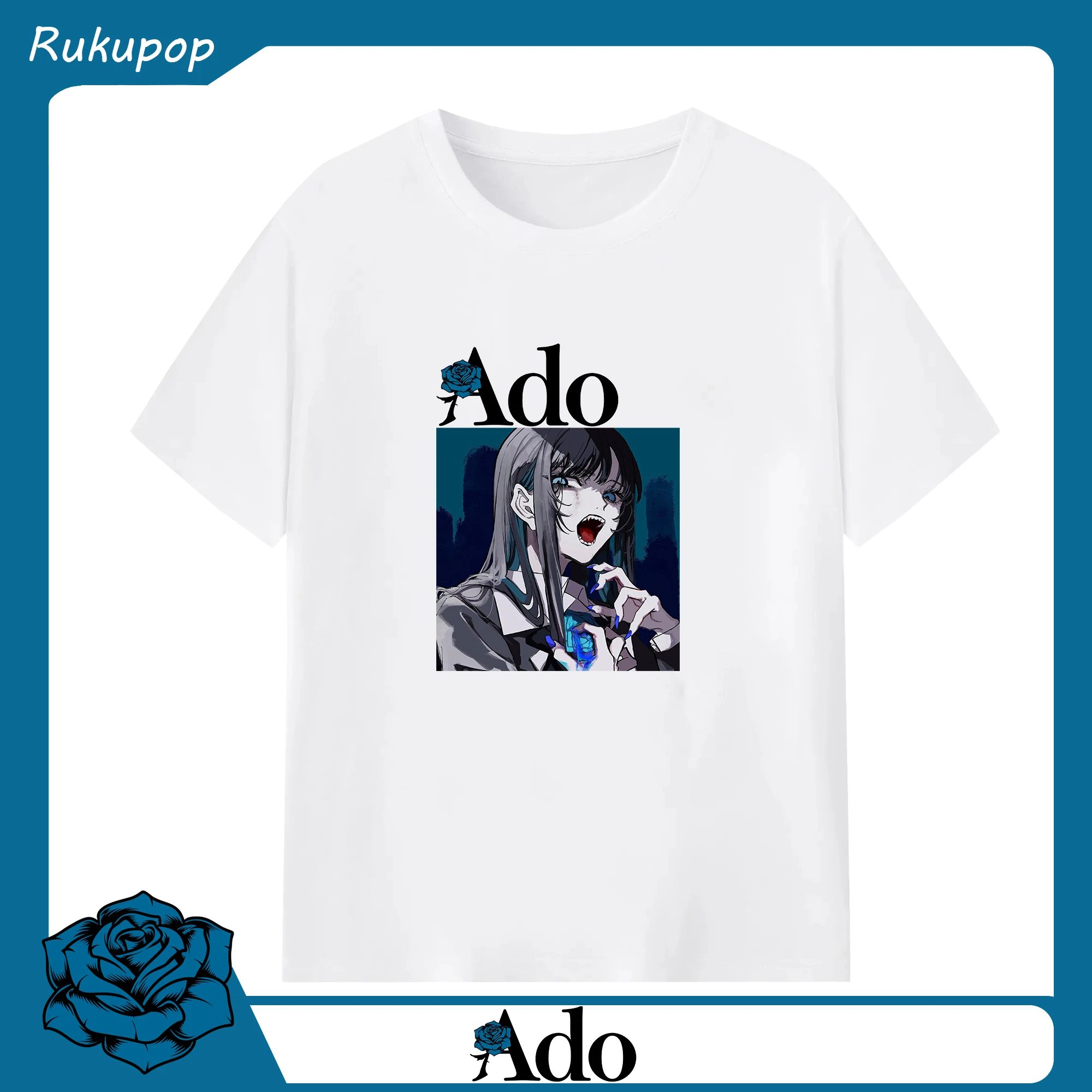 Adoアド暗黒系デザイン - 綿100％ 半袖Tシャツ ・ フロントプリント ・ 快適 通気性 ・ 日常使い 散歩 スポーツ用