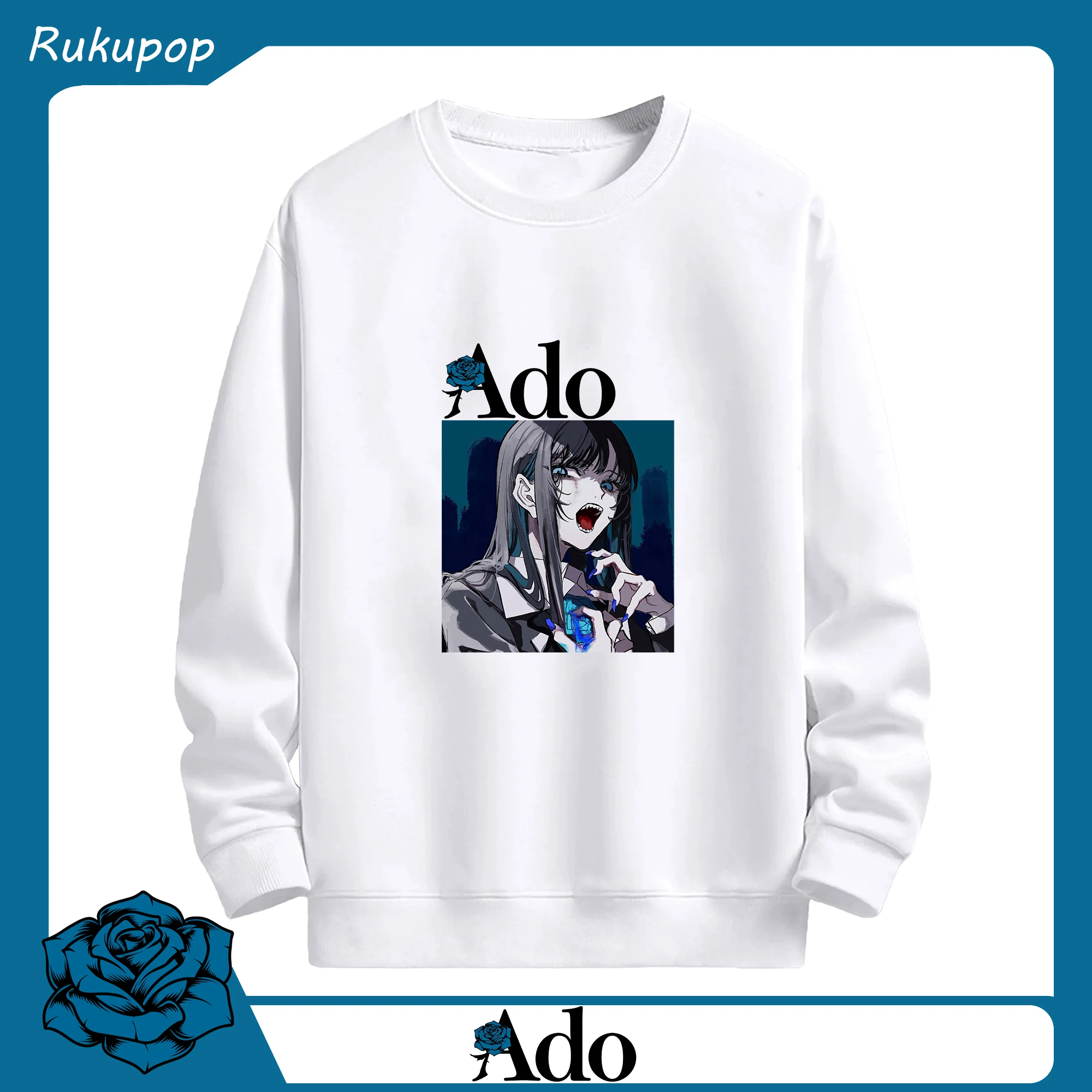 Adoアド暗黒系デザイン - 高品質 クルーネック スウェット ・ コットン59％ ポリエステル41％ ・ ユニセックス 長袖 トレーナー ・ カジュアル デイリー スポーツ 散歩用