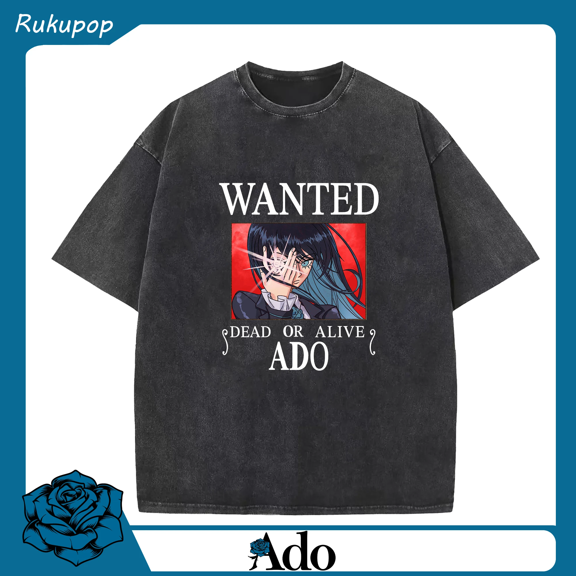 Ado×ワンピースAdoアド - 綿100％ ヴィンテージ風 半袖Tシャツ ・ フロントプリント ・ 柔らか肌触り ・ 通気性 快適 ・ スポーツ カジュアル 外出用