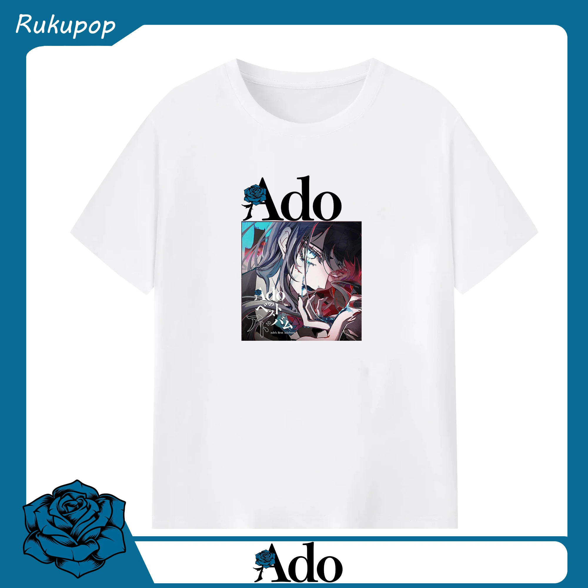 AdoアドAdo ベストアルバム『Ado’s Best』 - 綿100％ 半袖Tシャツ ・ フロントプリント ・ 快適 通気性 ・ 日常使い 散歩 スポーツ用