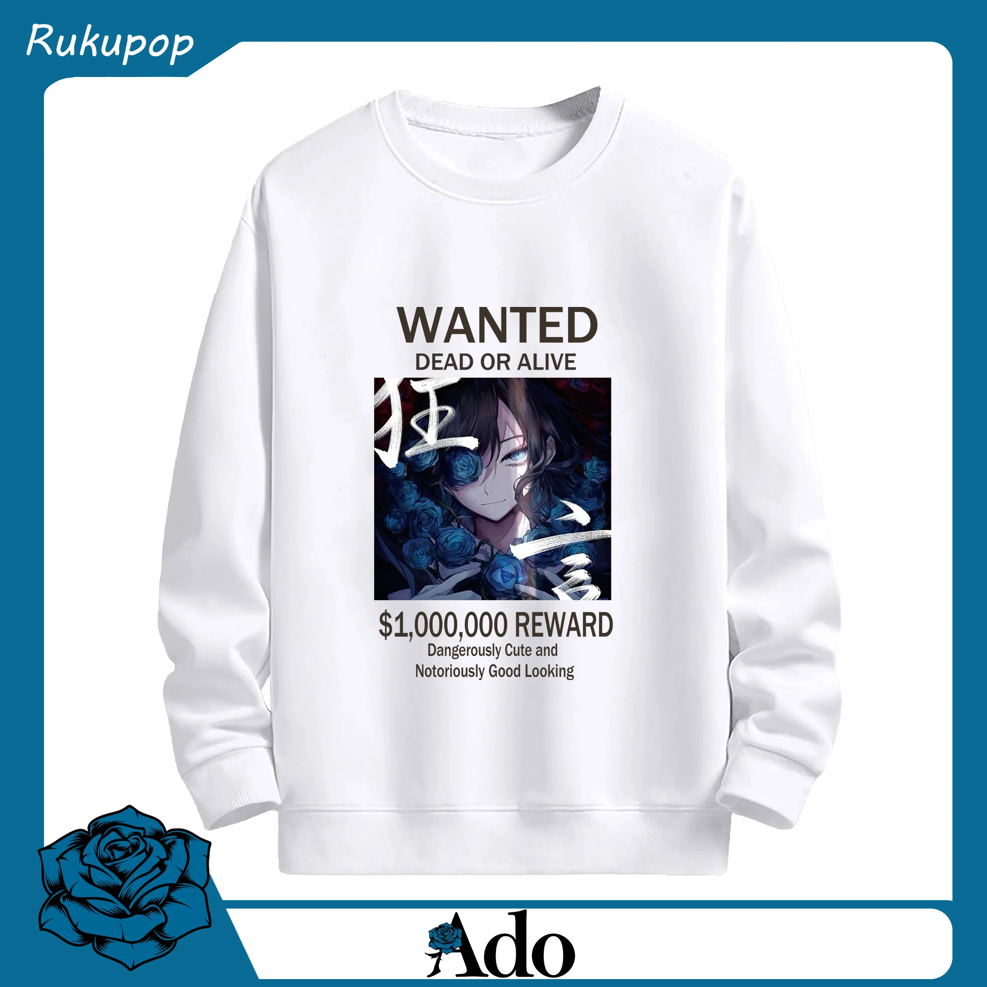 Ado（アド）話題のAdo「狂言」Ado×ワンピース - 高品質 クルーネック スウェット ・ コットン59％ ポリエステル41％ ・ ユニセックス 長袖 トレーナー ・ カジュアル デイリー スポーツ 散歩用