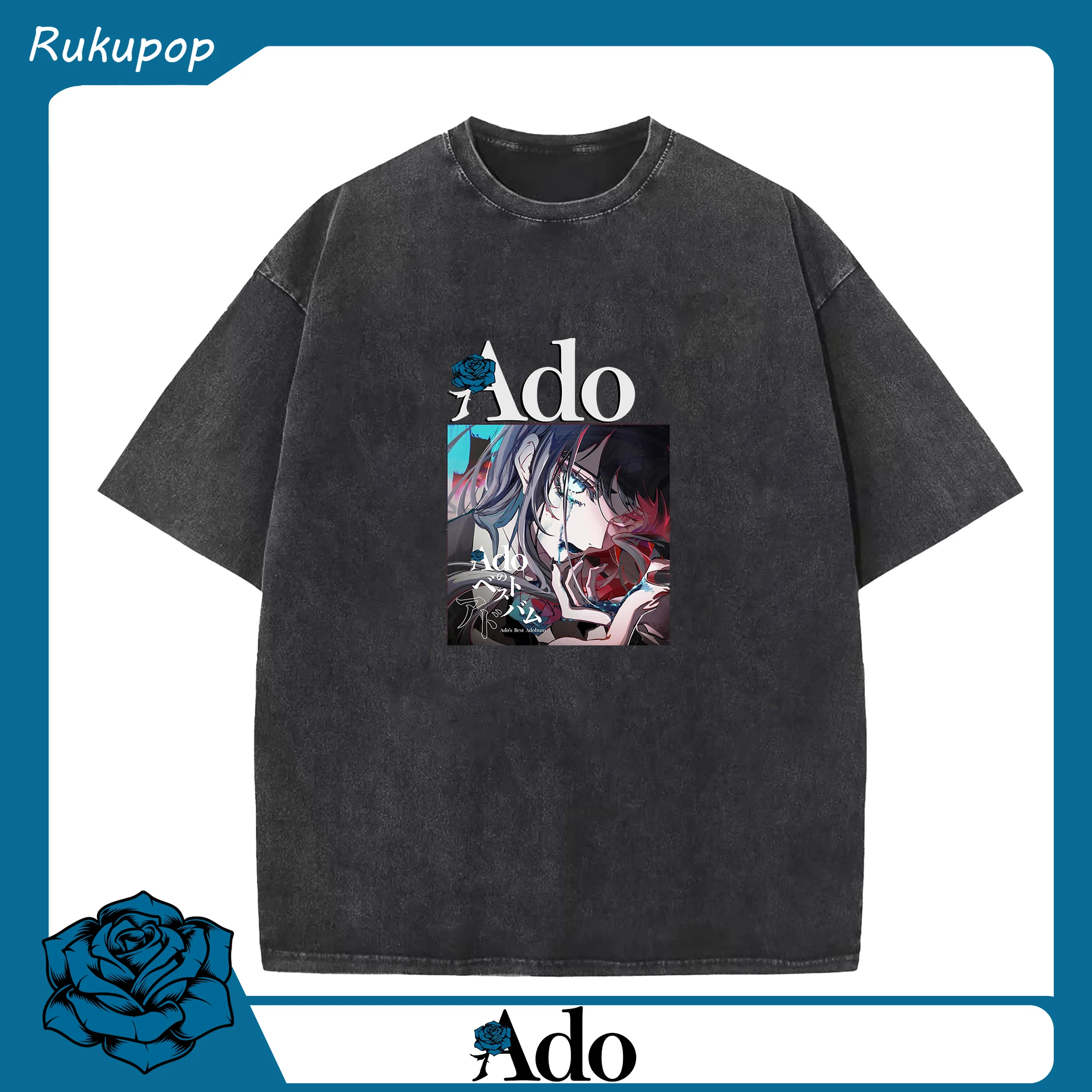AdoアドAdo ベストアルバム『Ado’s Best』 - 綿100％ ヴィンテージ風 半袖Tシャツ ・ フロントプリント ・ 柔らか肌触り ・ 通気性 快適 ・ スポーツ カジュアル 外出用