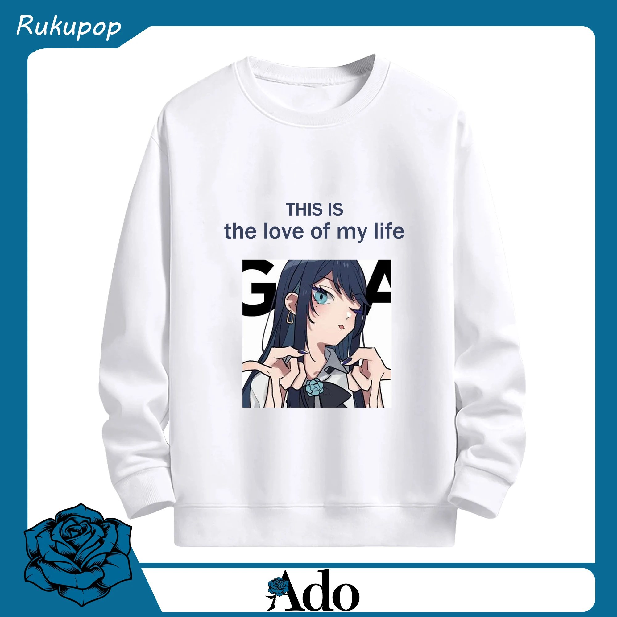 AdoアドTHIS IS the love of my life激かわ美少女キャラ推しグッズ - 高品質 クルーネック スウェット ・ コットン59％ ポリエステル41％ ・ ユニセックス 長袖 トレーナー ・ カジュアル デイリー スポーツ 散歩用