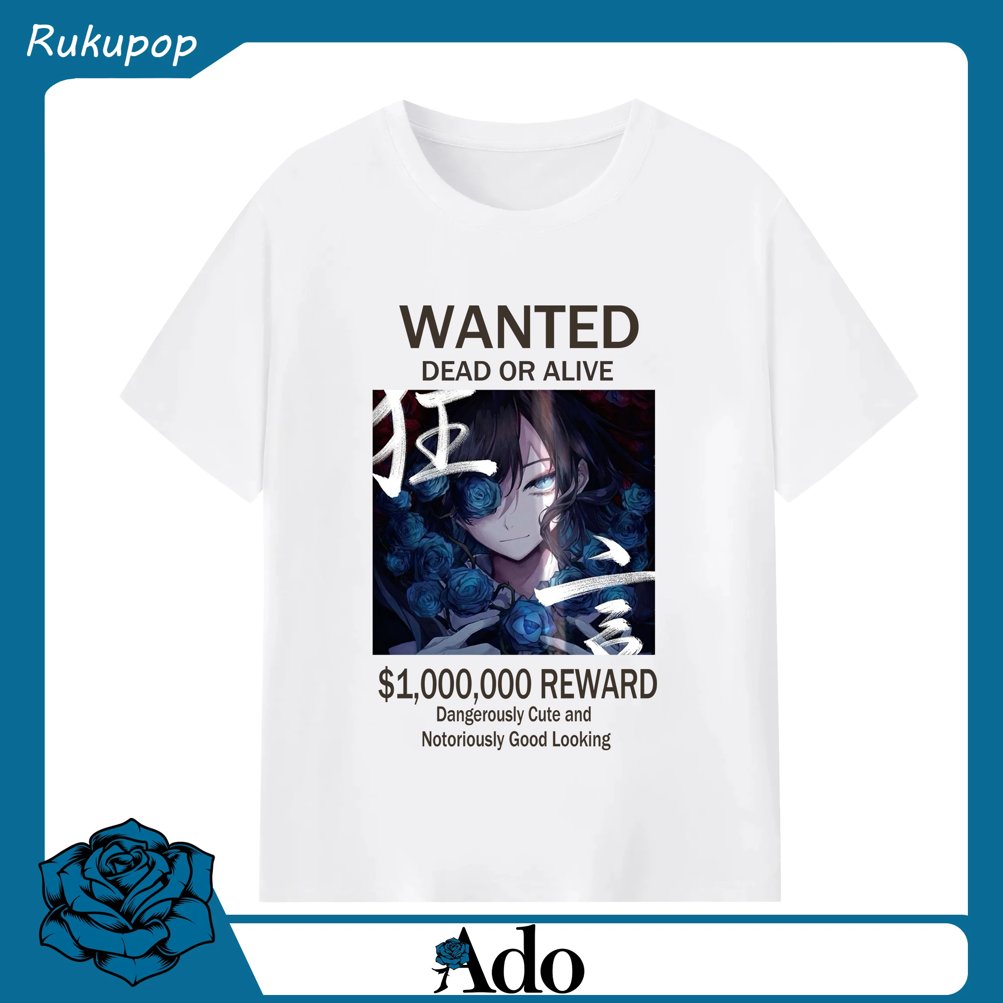 Ado（アド）話題のAdo「狂言」Ado×ワンピース - 綿100％ 半袖Tシャツ ・ フロントプリント ・ 快適 通気性 ・ 日常使い 散歩 スポーツ用