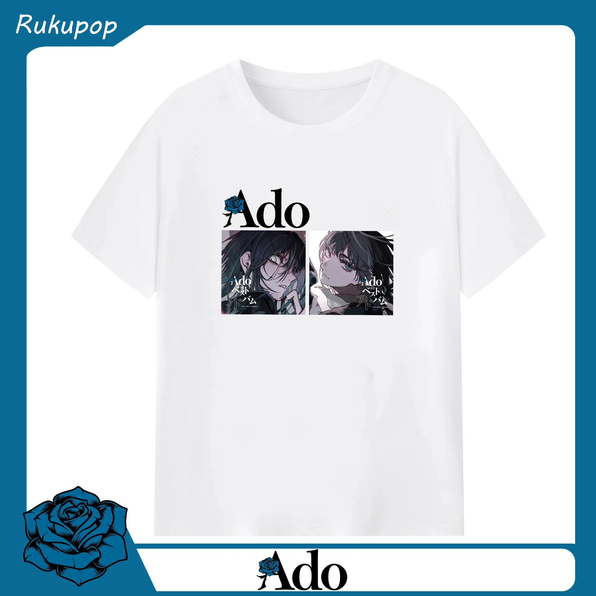 AdoアドAdoのコラージュデザイン - 綿100％ 半袖Tシャツ ・ フロントプリント ・ 快適 通気性 ・ 日常使い 散歩 スポーツ用