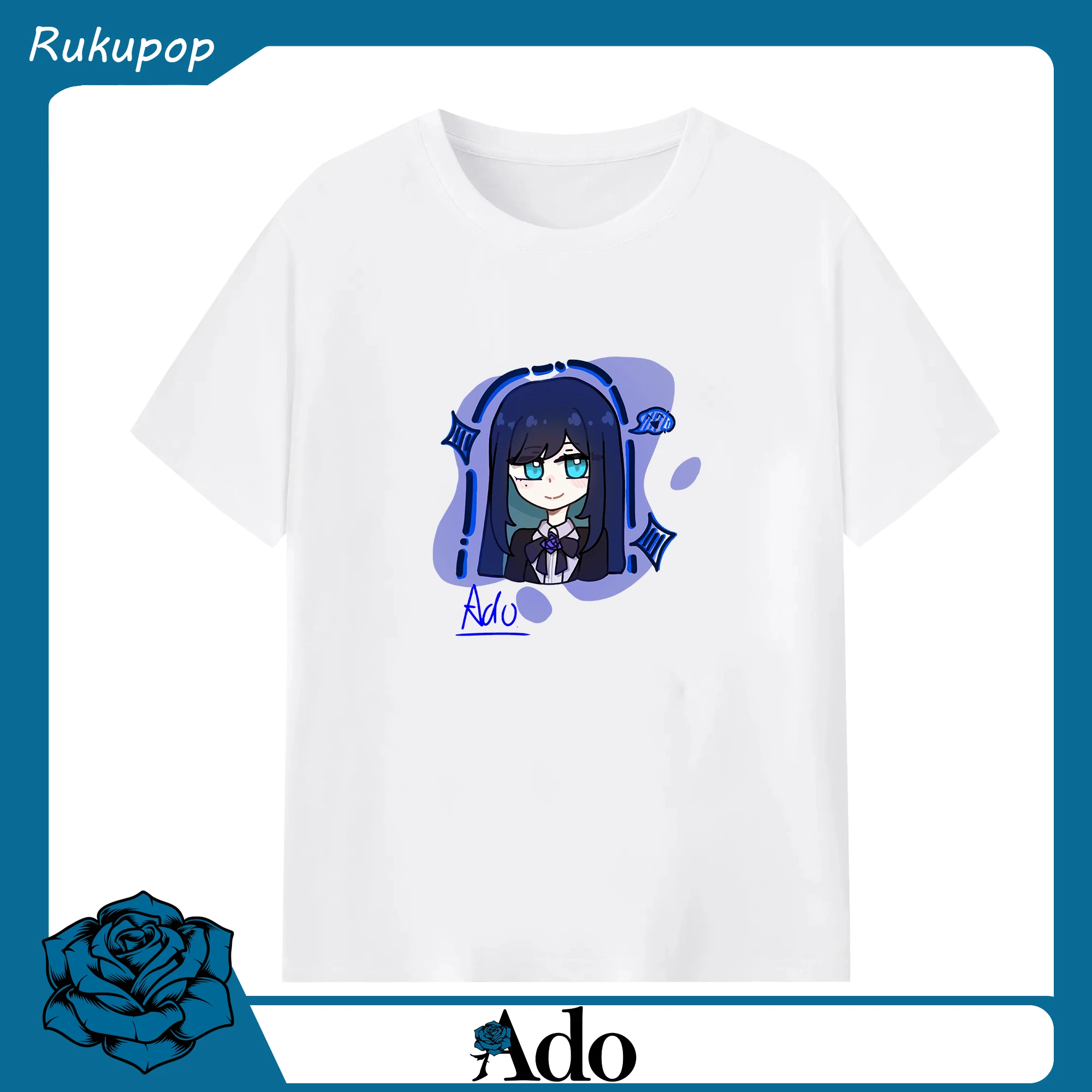 Adoアドアニメ風美少女デザイン - 綿100％ 半袖Tシャツ ・ フロントプリント ・ 快適 通気性 ・ 日常使い 散歩 スポーツ用