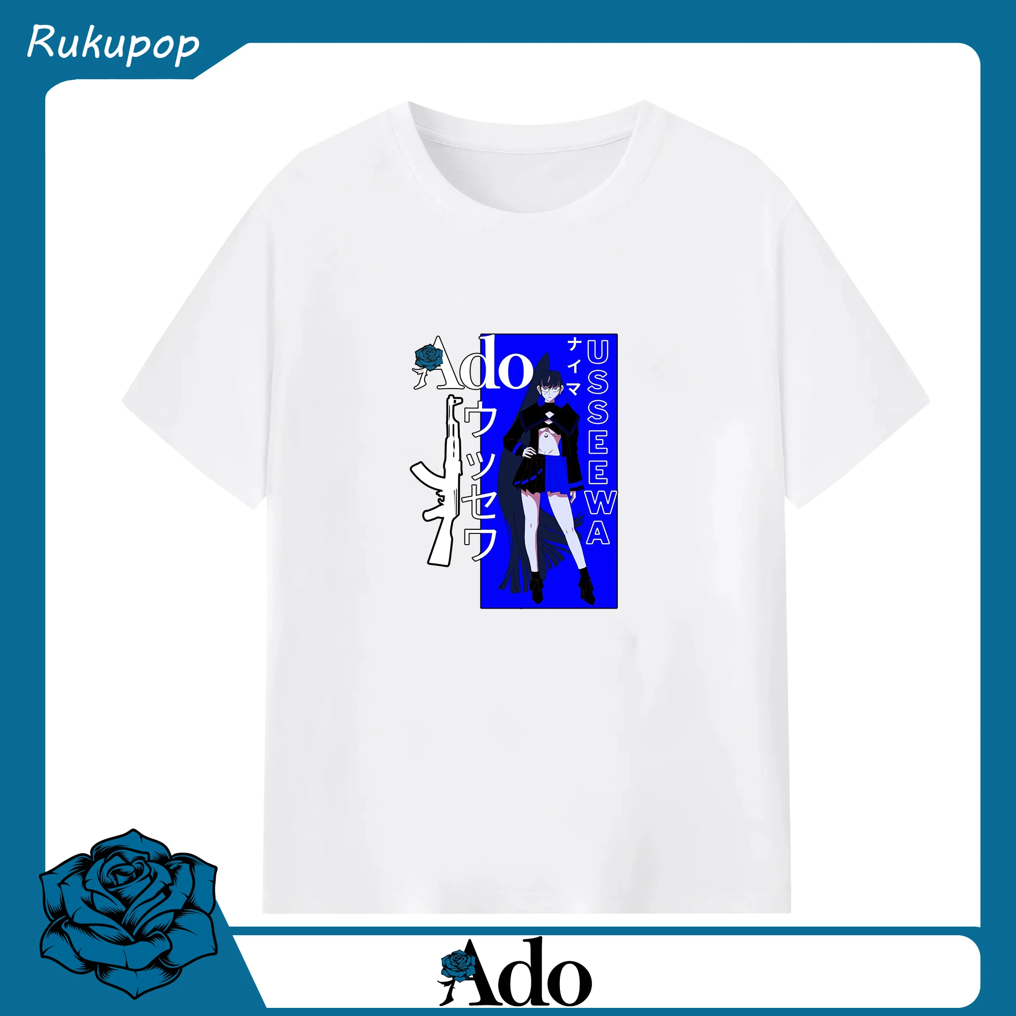 Adoアド暗黒系デザイン - 綿100％ 半袖Tシャツ ・ フロントプリント ・ 快適 通気性 ・ 日常使い 散歩 スポーツ用