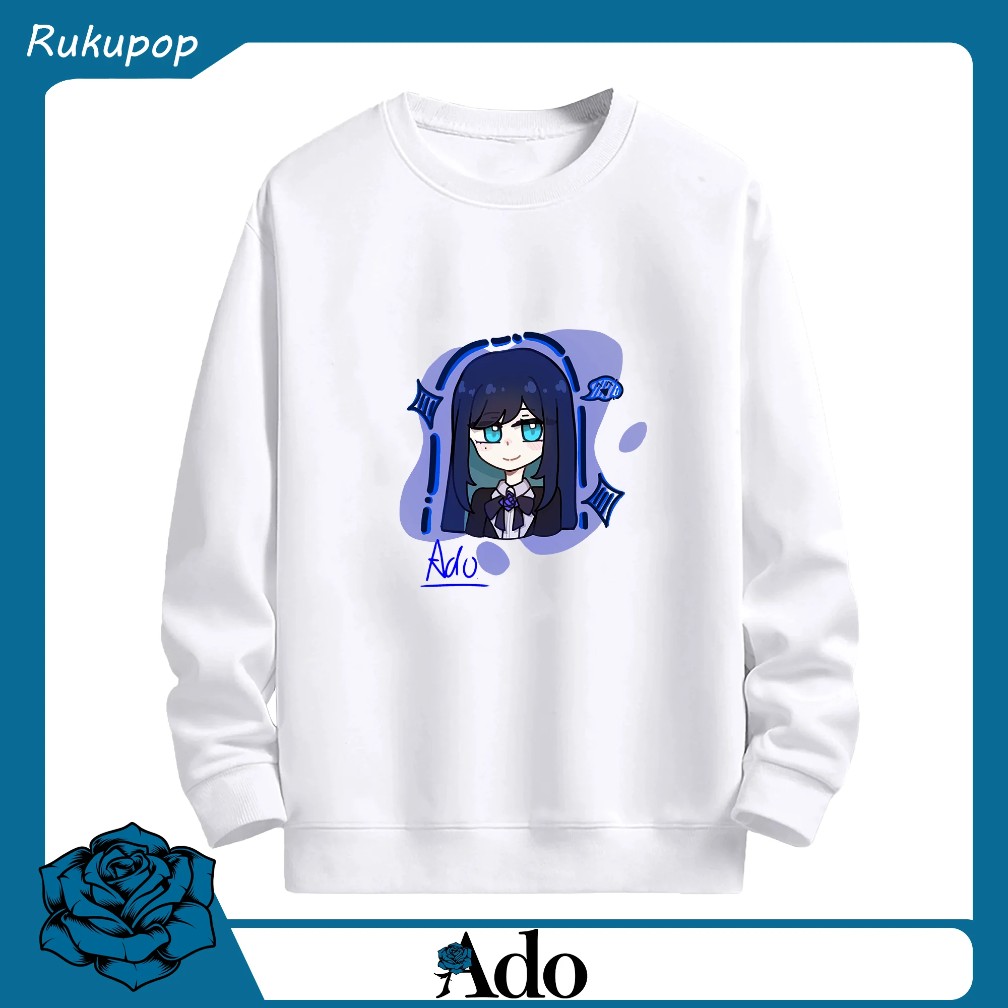 Adoアドアニメ風美少女デザイン - 高品質 クルーネック スウェット ・ コットン59％ ポリエステル41％ ・ ユニセックス 長袖 トレーナー ・ カジュアル デイリー スポーツ 散歩用