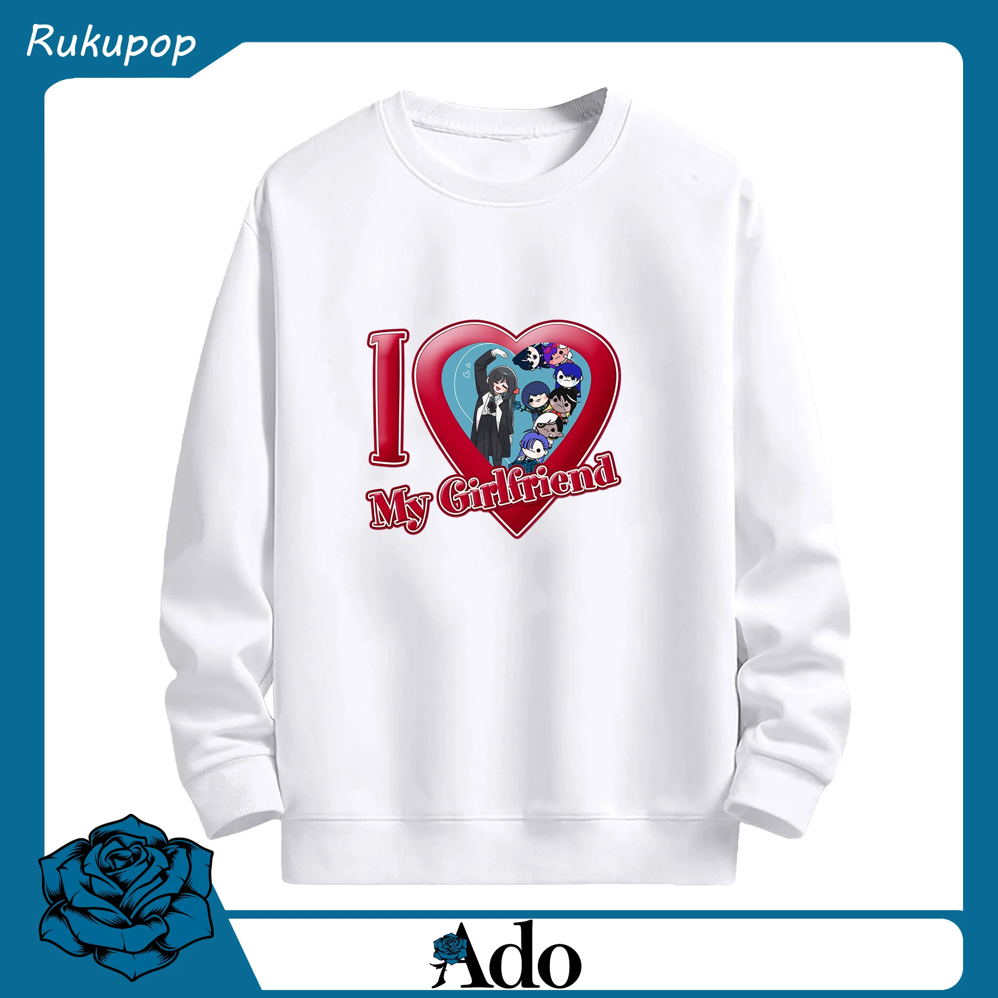 AdoアドAdo の ハート デザインわたしの かのじょ Ado が だいすき - 高品質 クルーネック スウェット ・ コットン59％ ポリエステル41％ ・ ユニセックス 長袖 トレーナー ・ カジュアル デイリー スポーツ 散歩用