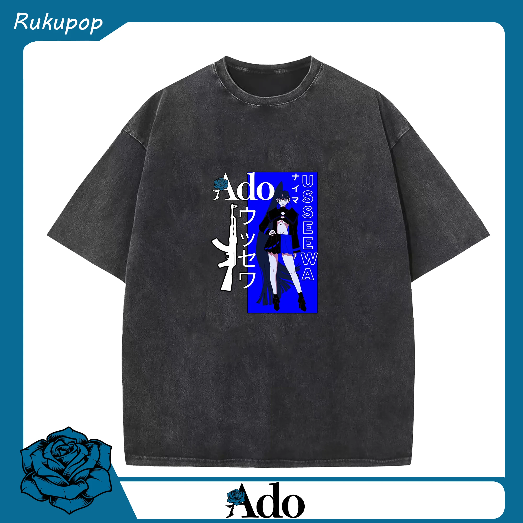 Adoアド暗黒系デザイン - 綿100％ ヴィンテージ風 半袖Tシャツ ・ フロントプリント ・ 柔らか肌触り ・ 通気性 快適 ・ スポーツ カジュアル 外出用