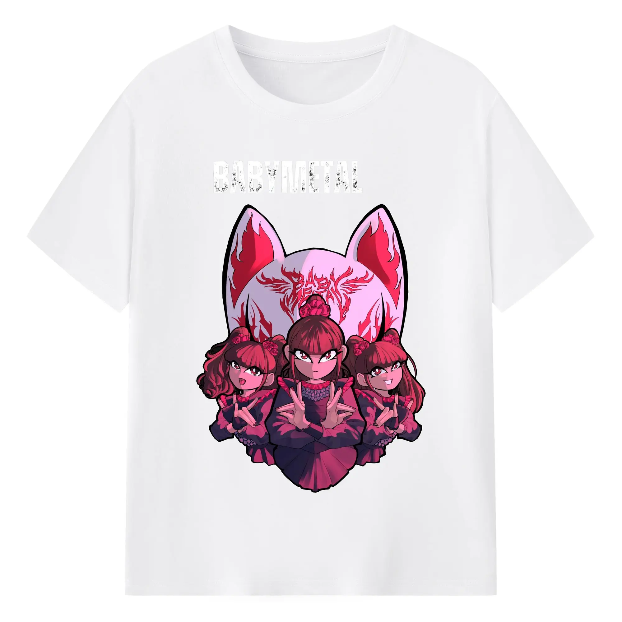 ベビーメタル　狐のお面 BABYMETAL - 綿100％ 半袖Tシャツ ・ フロントプリント ・ 快適 通気性 ・ 日常使い 散歩 スポーツ用