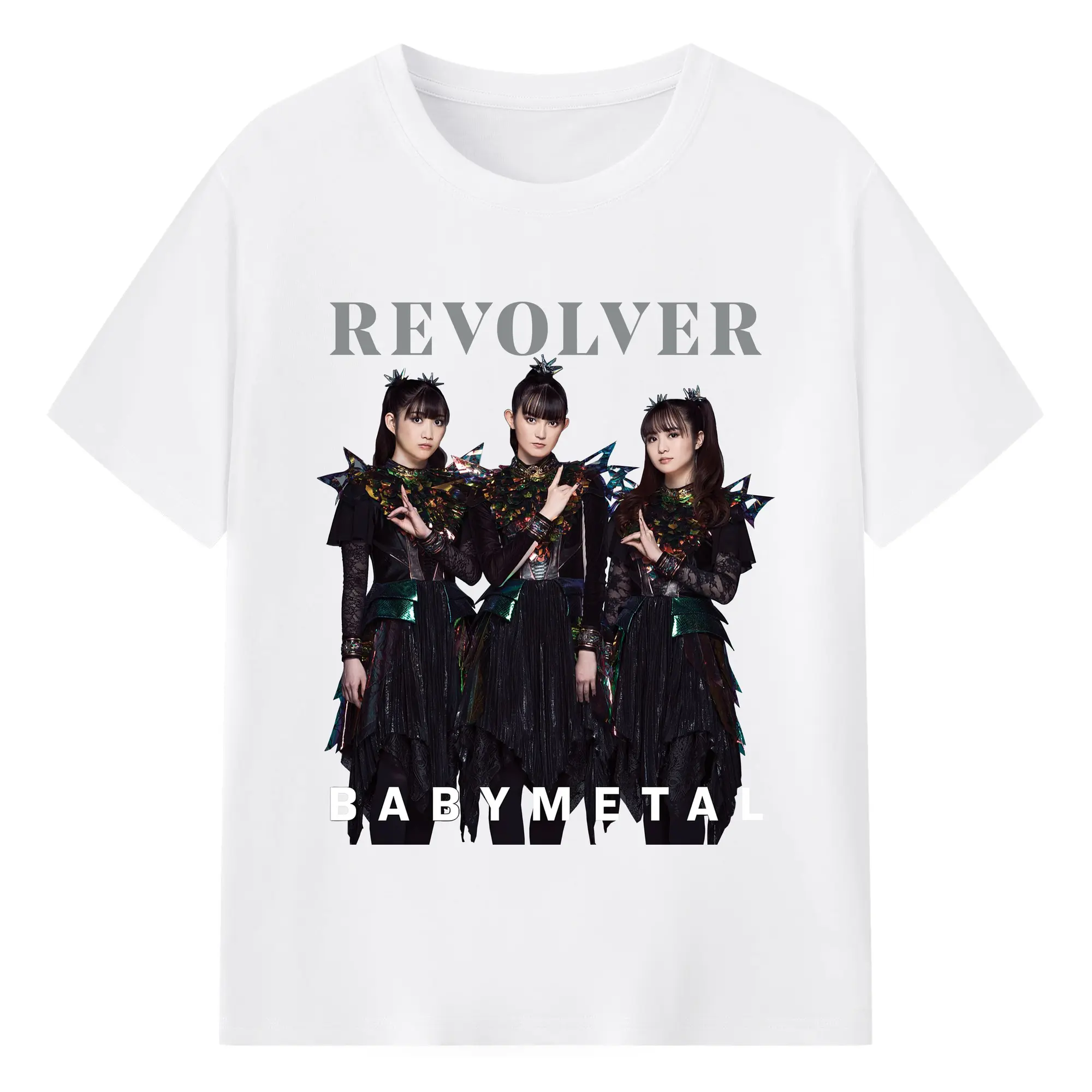 ベビーメタル　BABYMETAL&REVOLVER - 綿100％ 半袖Tシャツ ・ フロントプリント ・ 快適 通気性 ・ 日常使い 散歩 スポーツ用