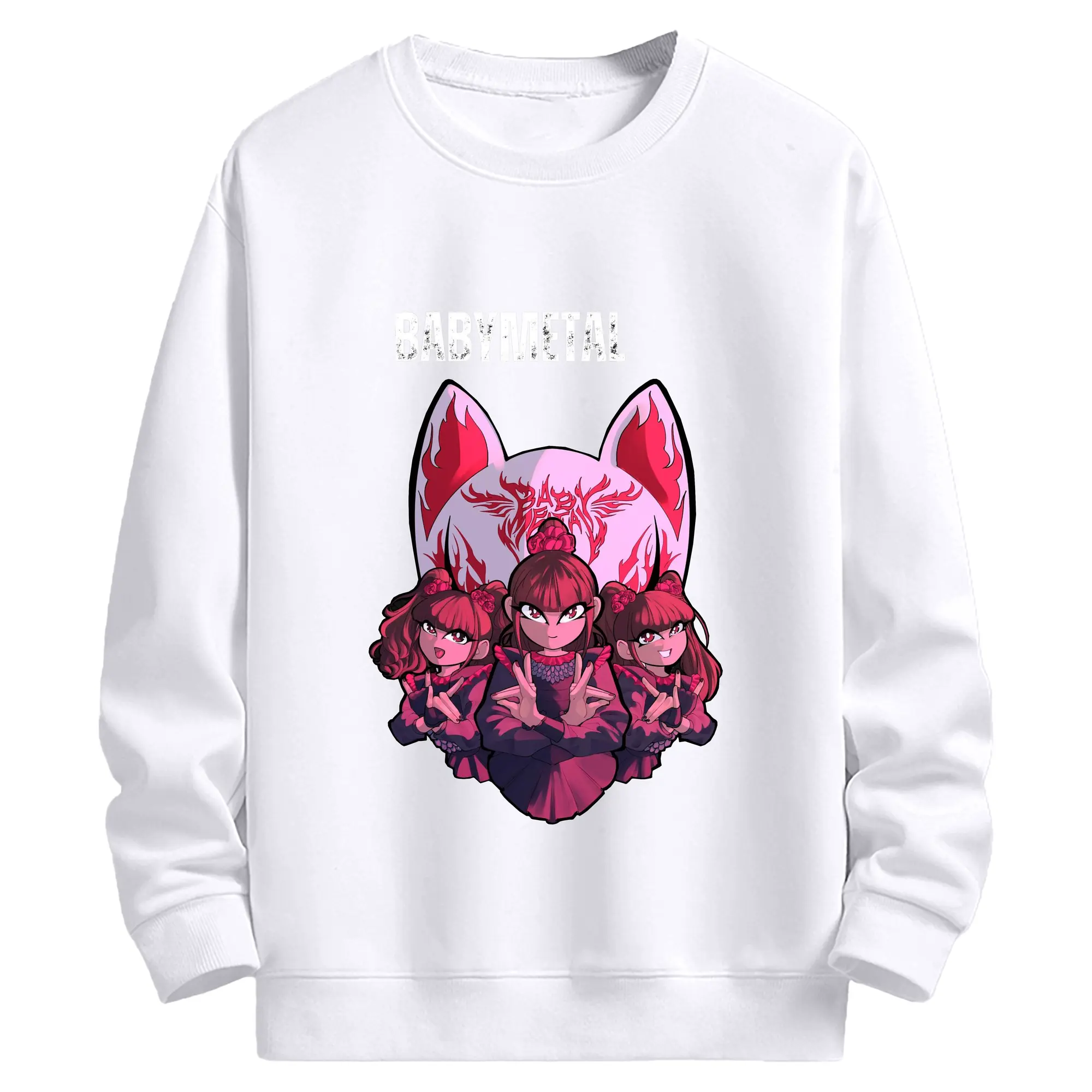ベビーメタル　狐のお面 BABYMETAL - 高品質 クルーネック スウェット ・ コットン59％ ポリエステル41％ ・ ユニセックス 長袖 トレーナー ・ カジュアル デイリー スポーツ 散歩用