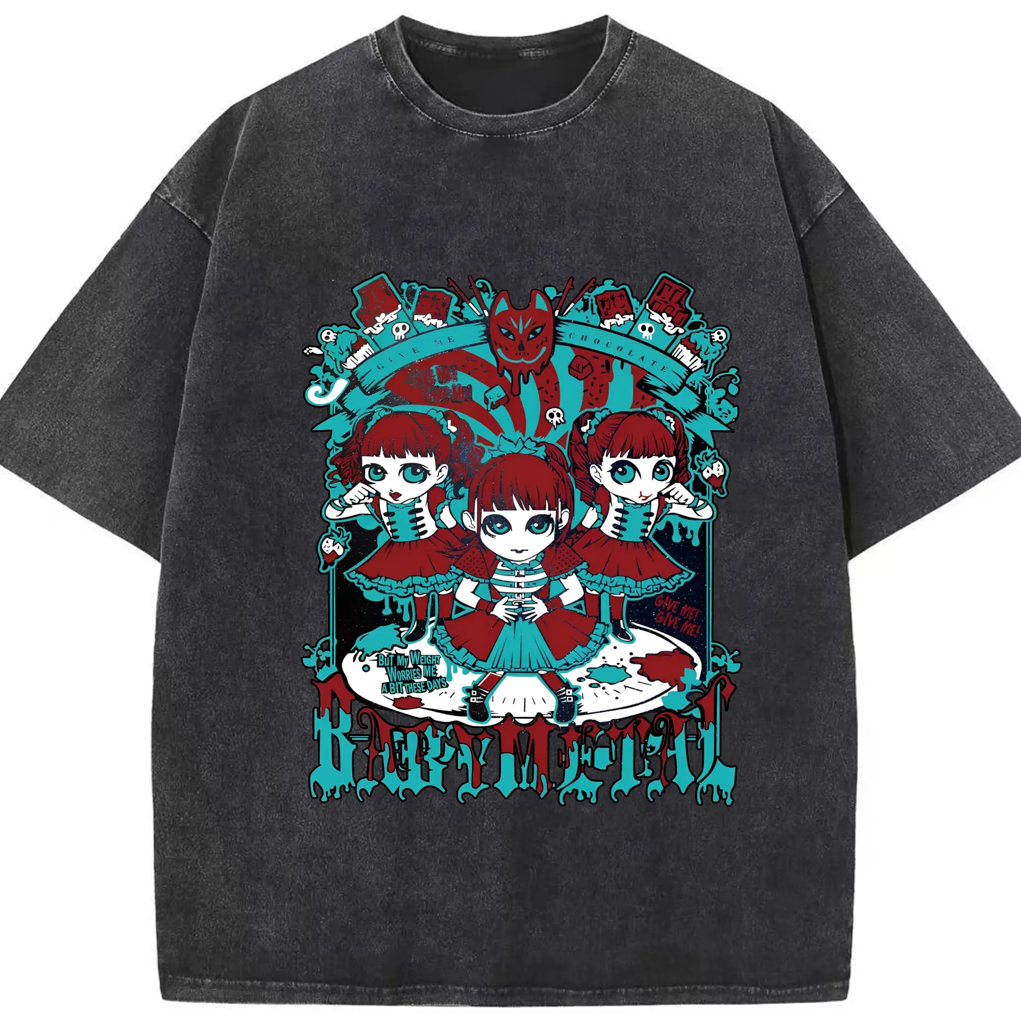 ベビーメタル ギミチョコBABYMETAL　ロックバンド - 綿100％ ヴィンテージ風 半袖Tシャツ ・ フロントプリント ・ 柔らか肌触り ・ 通気性 快適 ・ スポーツ カジュアル 外出用