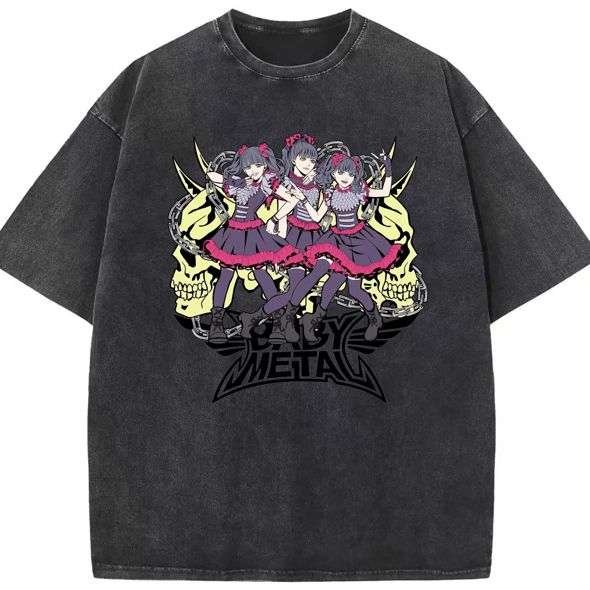 ベビーメタル2025 ツアーグッズ コンサート記念 - 綿100％ ヴィンテージ風 半袖Tシャツ ・ フロントプリント ・ 柔らか肌触り ・ 通気性 快適 ・ スポーツ カジュアル 外出用