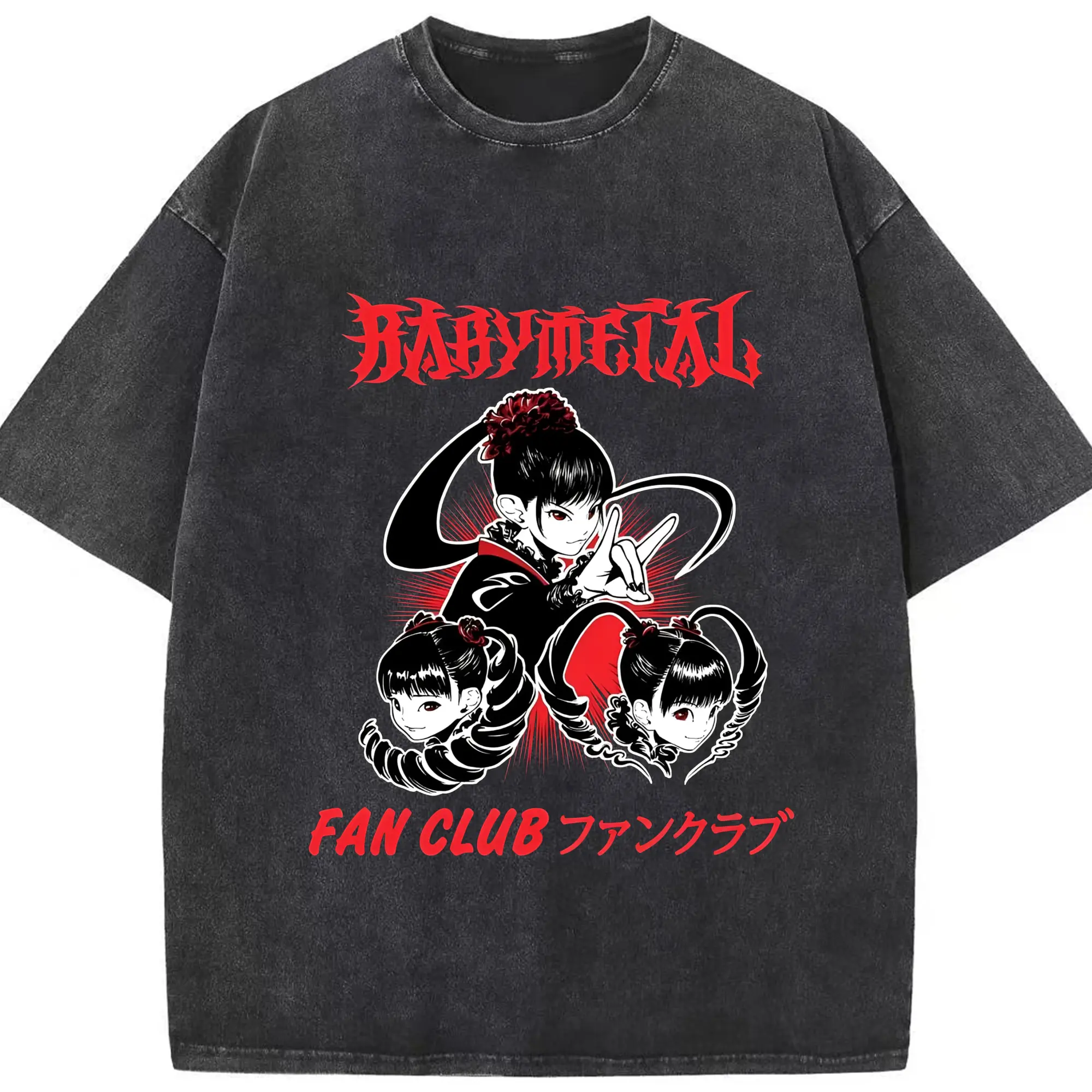 ベビーメタル　BABYMETALFAN CLUB フアンクラブ - 綿100％ ヴィンテージ風 半袖Tシャツ ・ フロントプリント ・ 柔らか肌触り ・ 通気性 快適 ・ スポーツ カジュアル 外出用