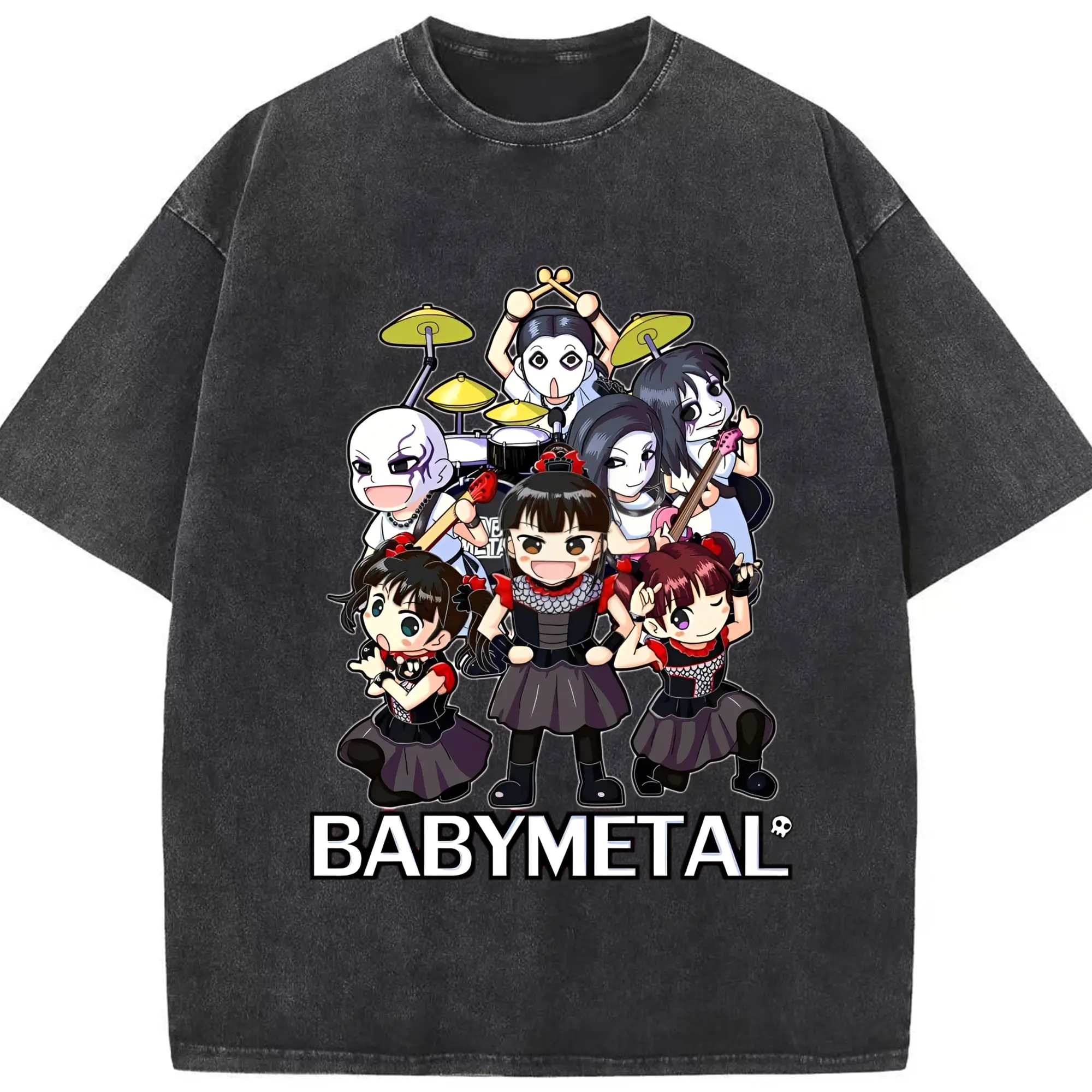 ベビーメタル　BABYMETALfanart - 綿100％ ヴィンテージ風 半袖Tシャツ ・ フロントプリント ・ 柔らか肌触り ・ 通気性 快適 ・ スポーツ カジュアル 外出用