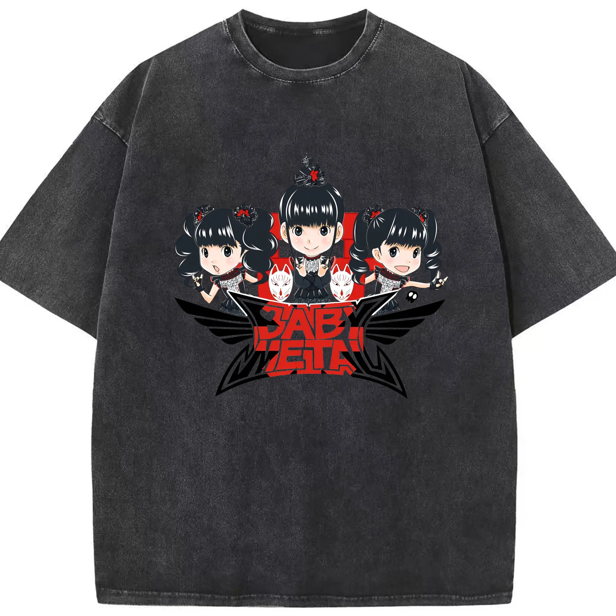 ベビーメタル　BABYMETAL限定 - 綿100％ ヴィンテージ風 半袖Tシャツ ・ フロントプリント ・ 柔らか肌触り ・ 通気性 快適 ・ スポーツ カジュアル 外出用