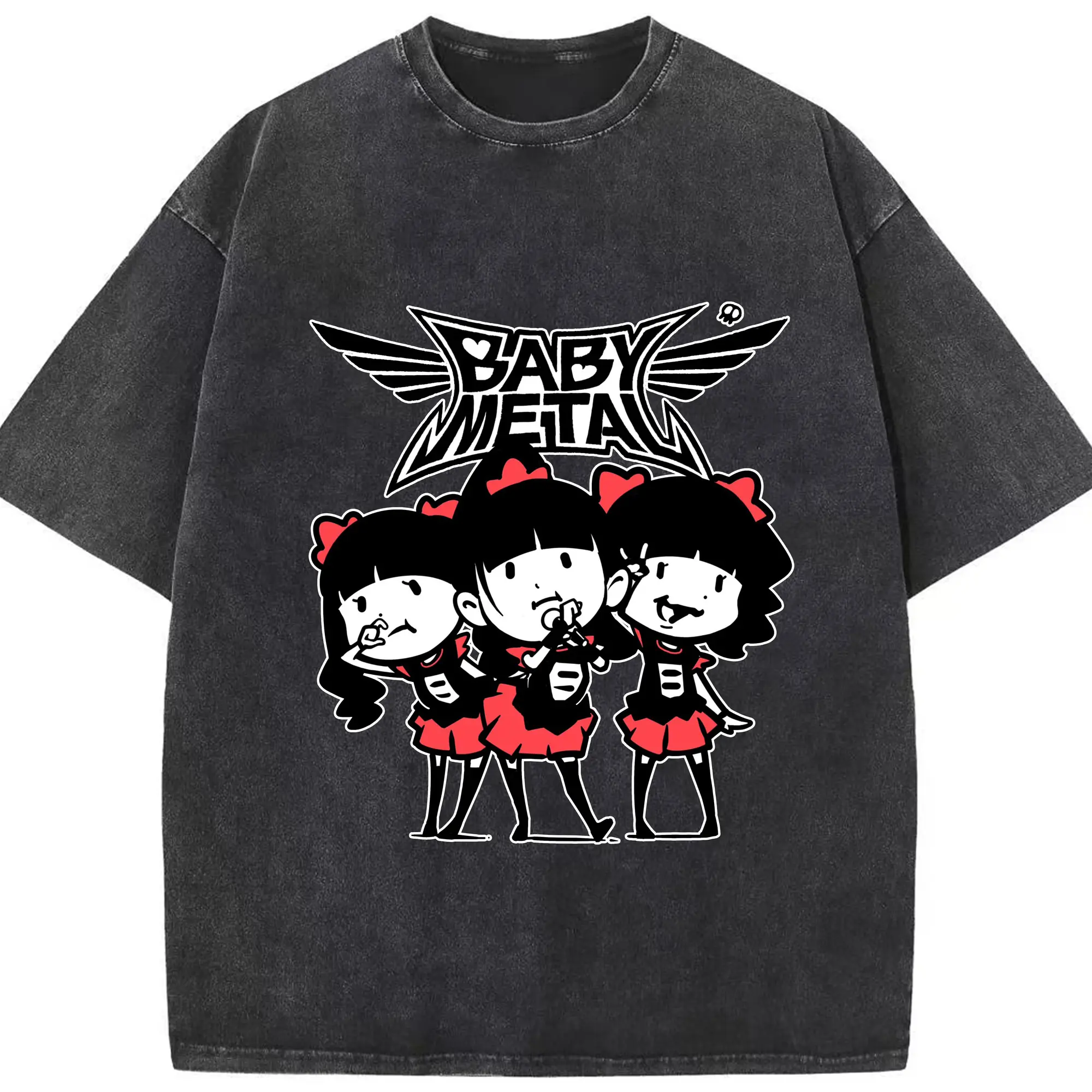 BABYMETAL ライブ - 綿100％ ヴィンテージ風 半袖Tシャツ ・ フロントプリント ・ 柔らか肌触り ・ 通気性 快適 ・ スポーツ カジュアル 外出用