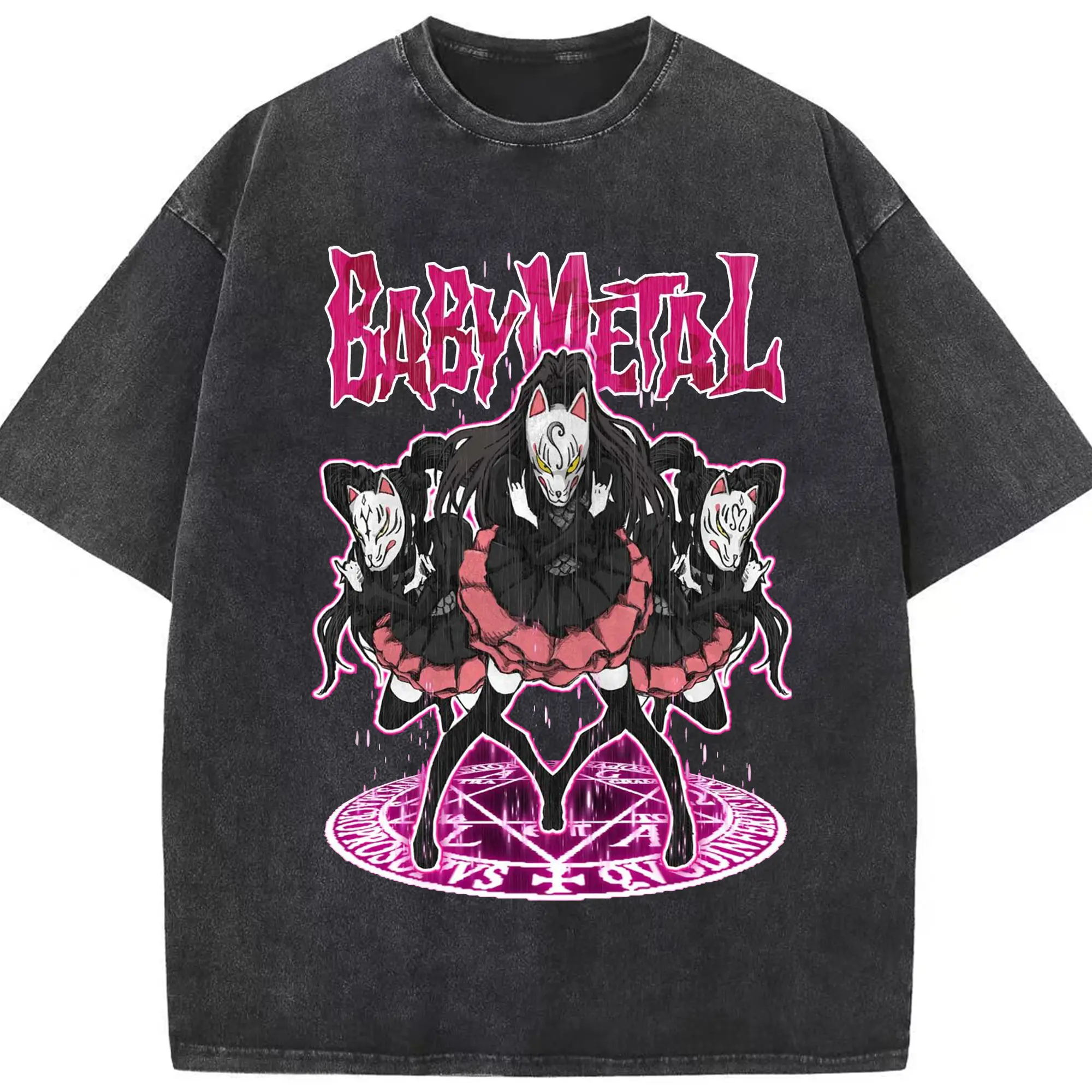 ベビーメタル　BABYMETAL - 綿100％ ヴィンテージ風 半袖Tシャツ ・ フロントプリント ・ 柔らか肌触り ・ 通気性 快適 ・ スポーツ カジュアル 外出用