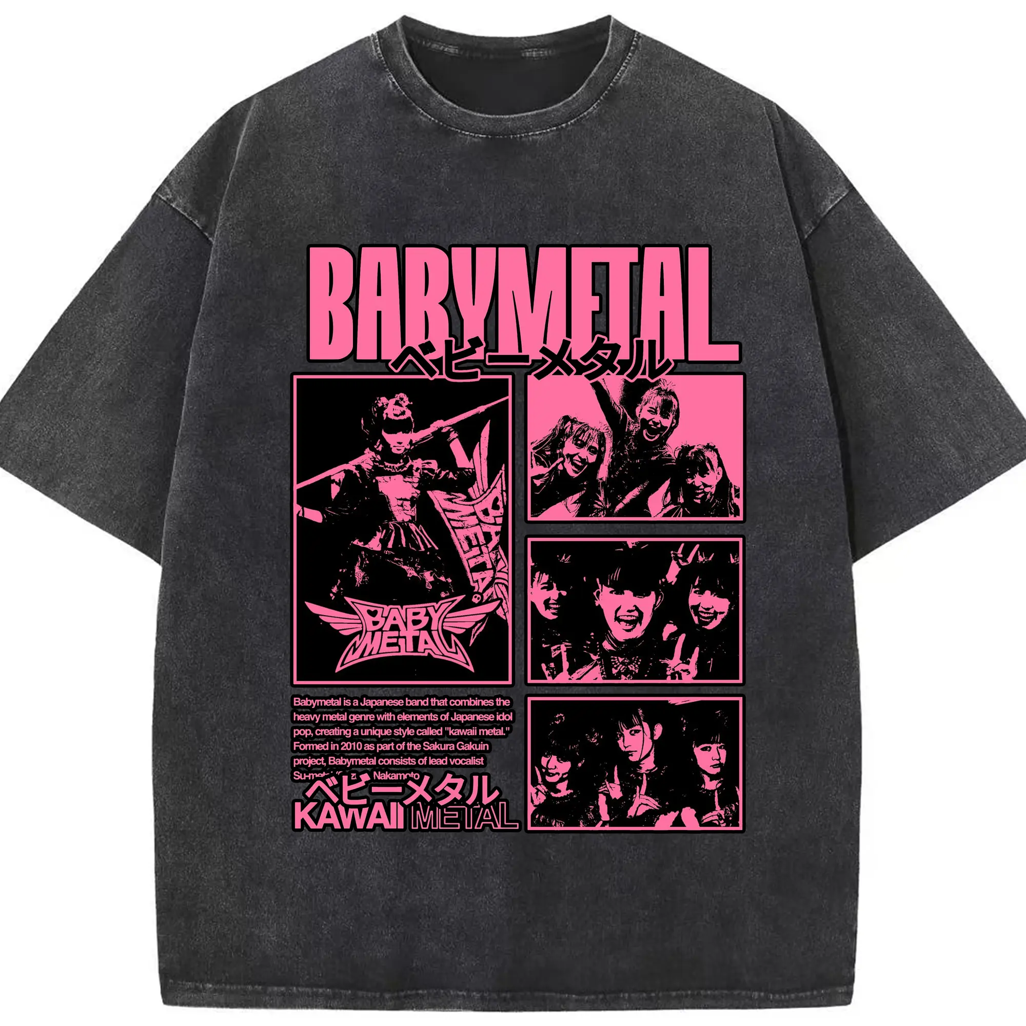 ベビーメタル　BABYMETALグッズ - 綿100％ ヴィンテージ風 半袖Tシャツ ・ フロントプリント ・ 柔らか肌触り ・ 通気性 快適 ・ スポーツ カジュアル 外出用