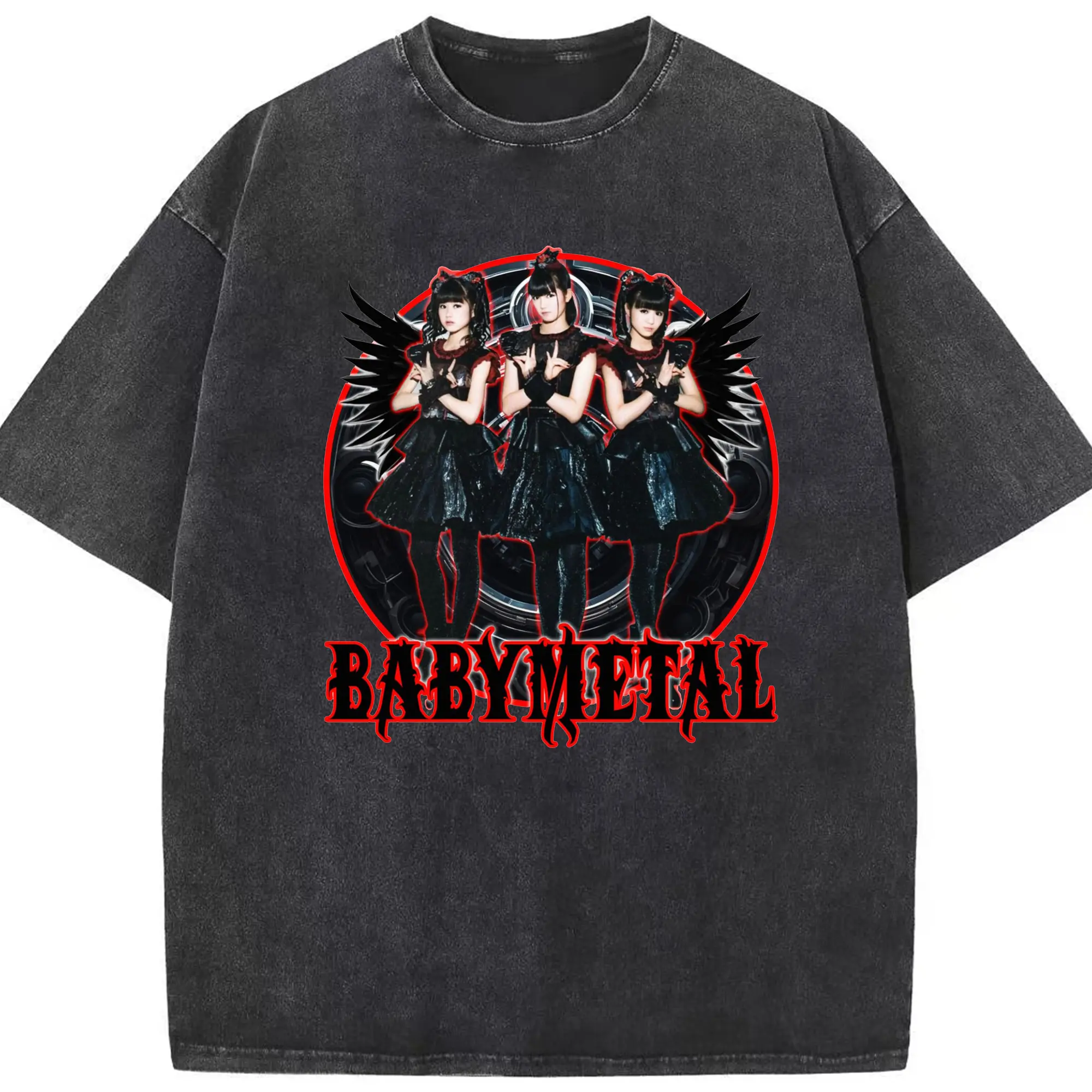 ベビーメタル　BABYMETAL - 綿100％ ヴィンテージ風 半袖Tシャツ ・ フロントプリント ・ 柔らか肌触り ・ 通気性 快適 ・ スポーツ カジュアル 外出用