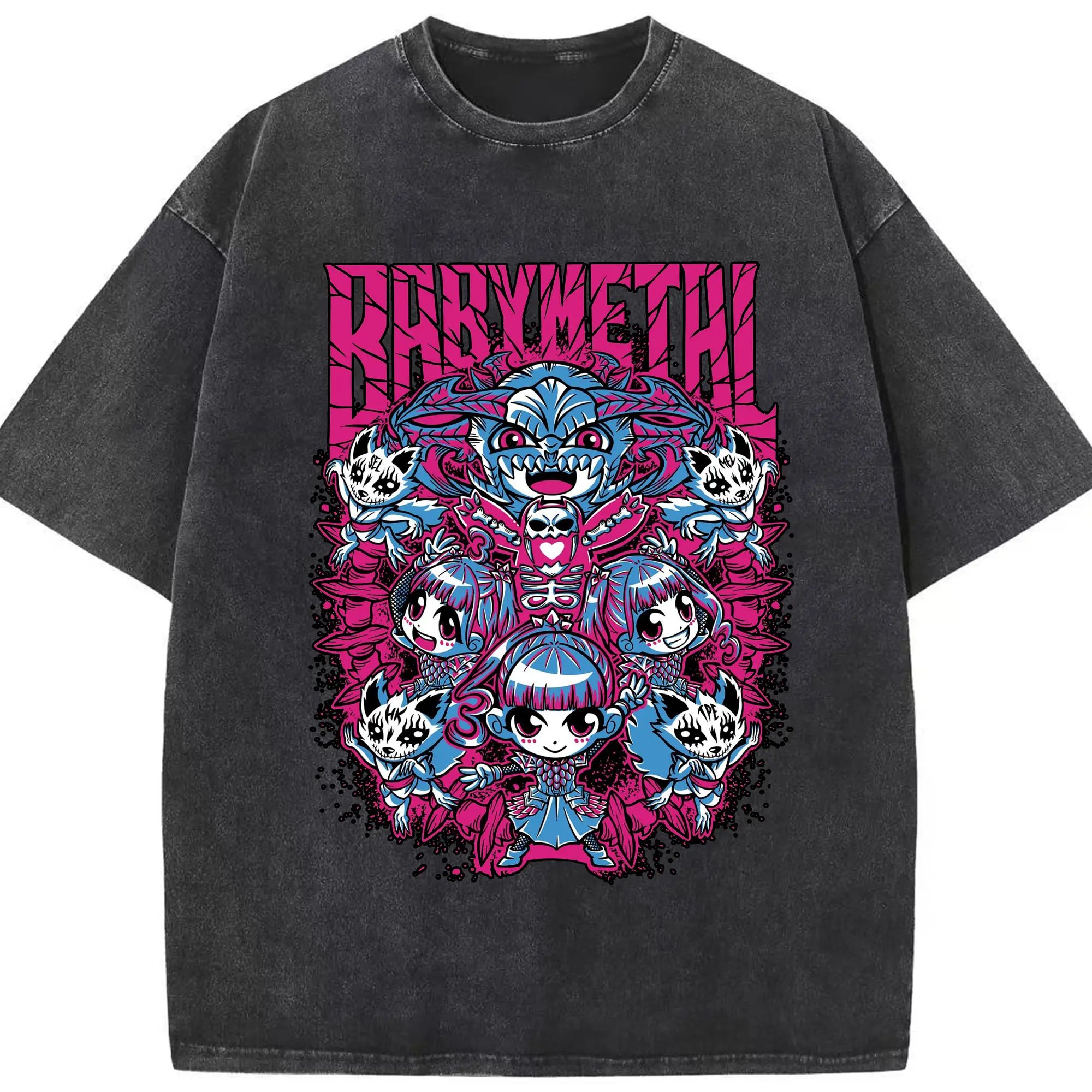 ベビーメタル　BABYMETAL限定 - 綿100％ ヴィンテージ風 半袖Tシャツ ・ フロントプリント ・ 柔らか肌触り ・ 通気性 快適 ・ スポーツ カジュアル 外出用