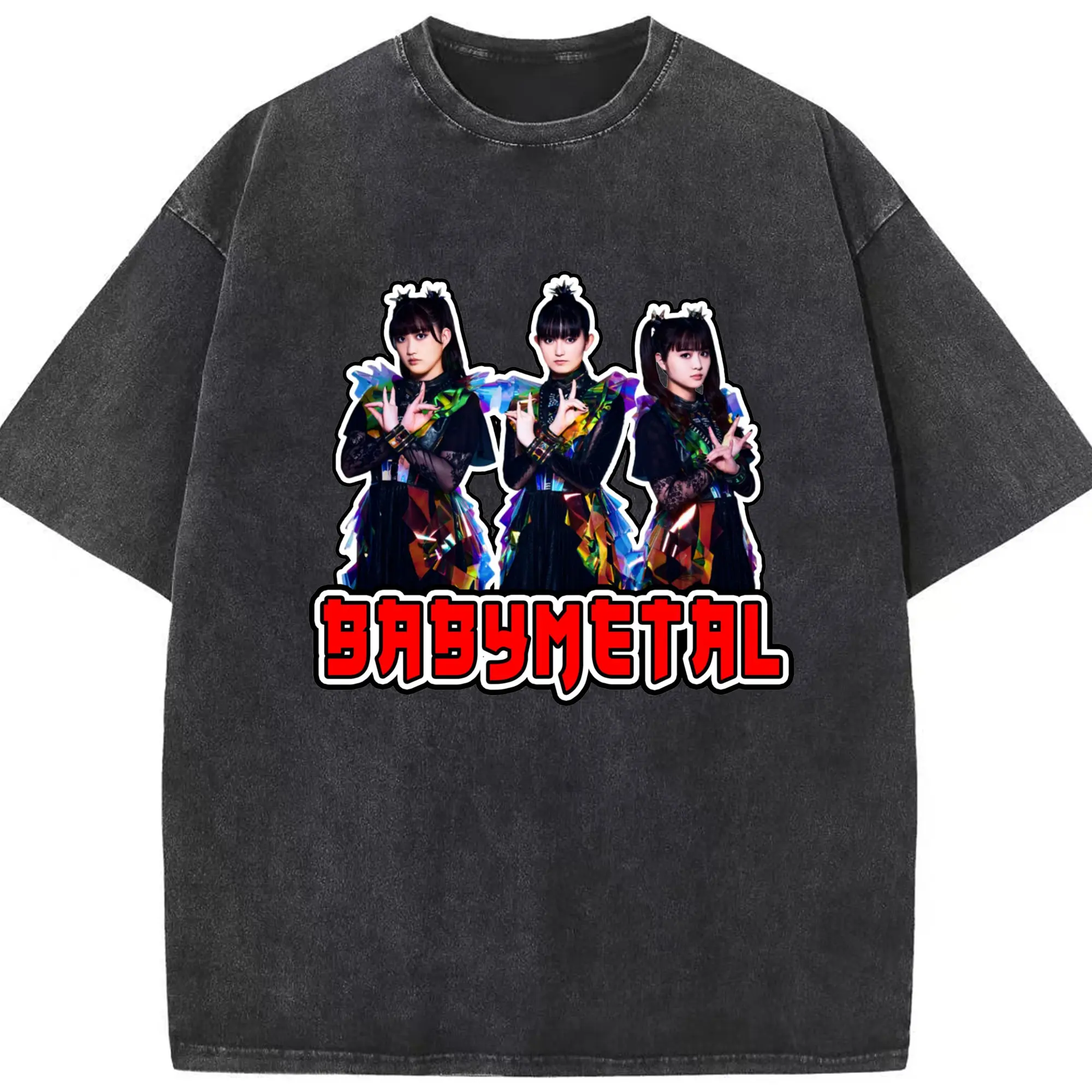 ベビーメタル　BABYMETAL - 綿100％ ヴィンテージ風 半袖Tシャツ ・ フロントプリント ・ 柔らか肌触り ・ 通気性 快適 ・ スポーツ カジュアル 外出用