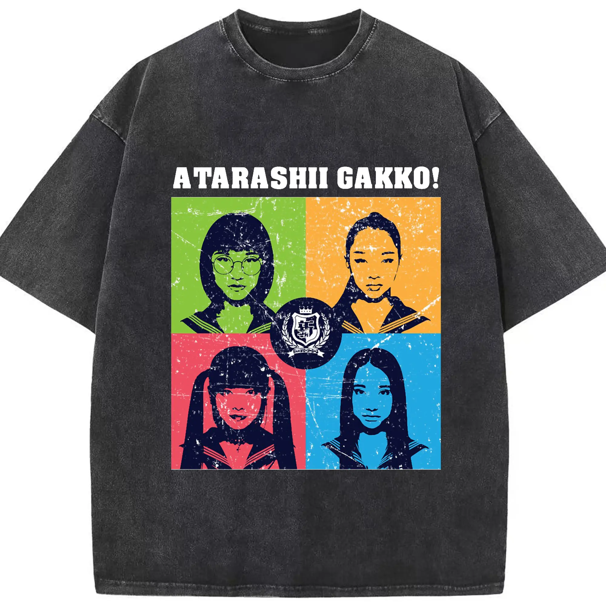 新しい学校のリーダーズAtarashii Gakko!プリクラ - 綿100％ ヴィンテージ風 半袖Tシャツ ・ フロントプリント ・ 柔らか肌触り ・ 通気性 快適 ・ スポーツ カジュアル 外出用