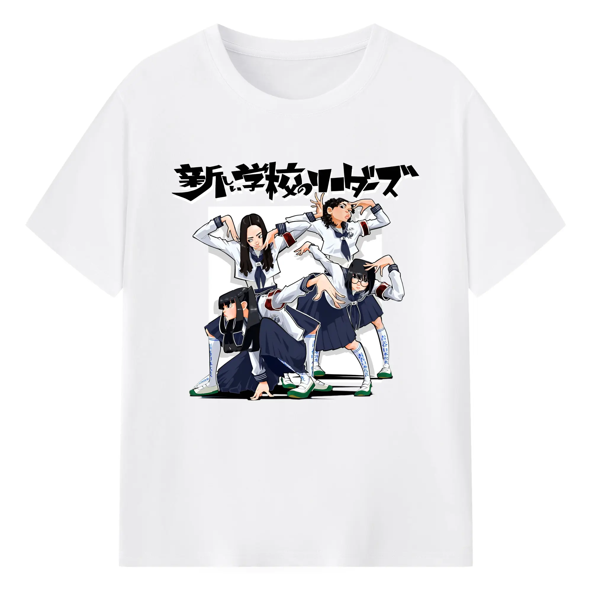 新しい学校のリーダーズAtarashii Gakko!AG!漫画風 - 綿100％ 半袖Tシャツ ・ フロントプリント ・ 快適 通気性 ・ 日常使い 散歩 スポーツ用