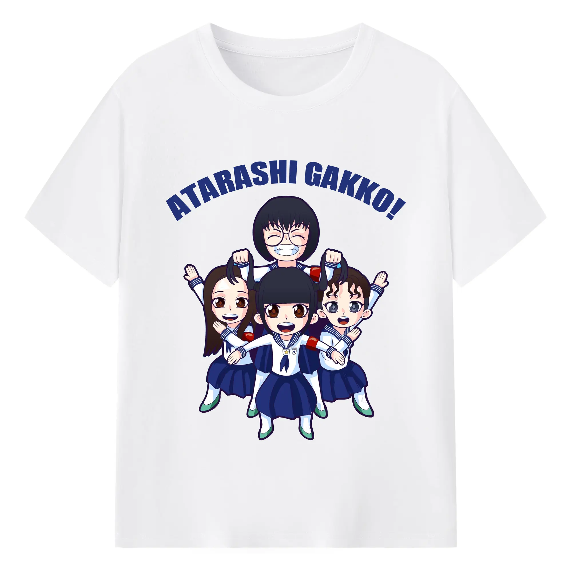 新しい学校のリーダーズAtarashii Gakko!AG!漫画風 - 綿100％ 半袖Tシャツ ・ フロントプリント ・ 快適 通気性 ・ 日常使い 散歩 スポーツ用
