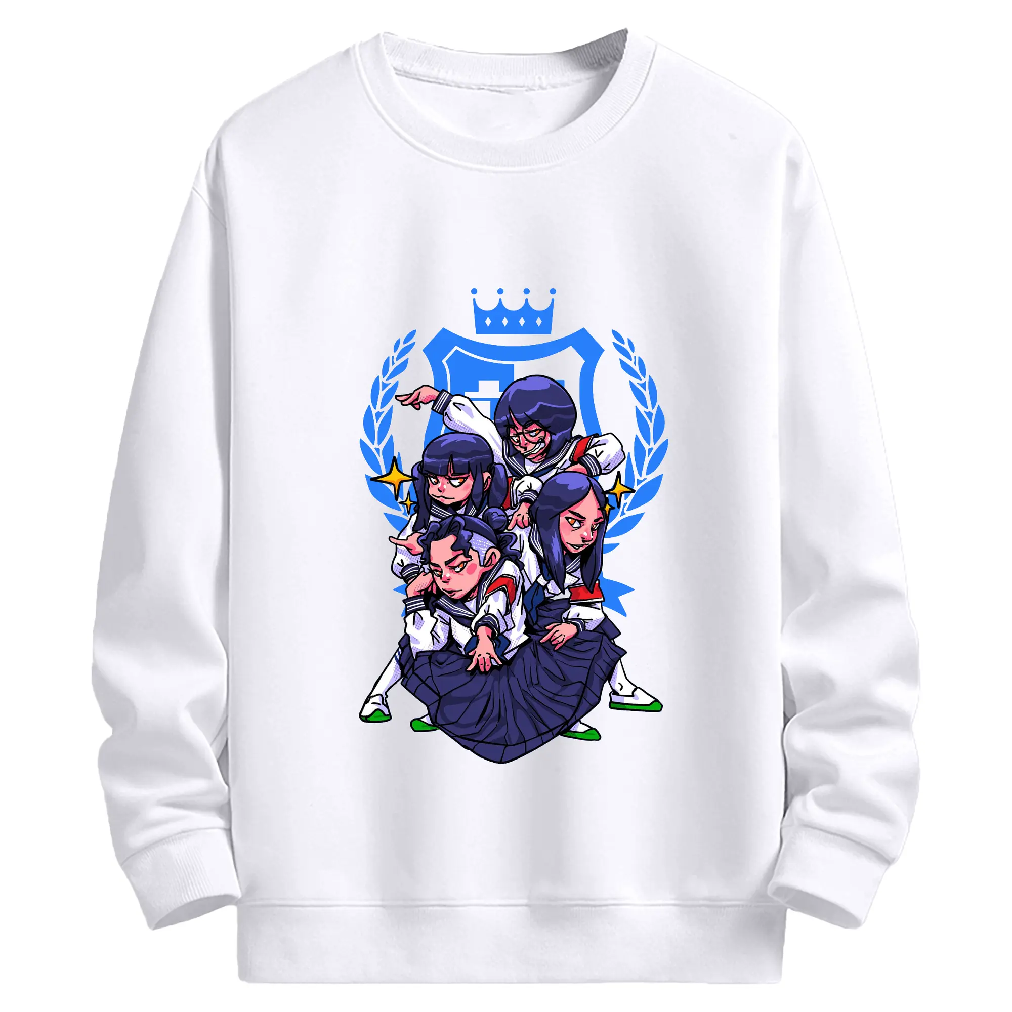 新しい学校のリーダーズAtarashii Gakko!校章ロゴ - 高品質 クルーネック スウェット ・ コットン59％ ポリエステル41％ ・ ユニセックス 長袖 トレーナー ・ カジュアル デイリー スポーツ 散歩用