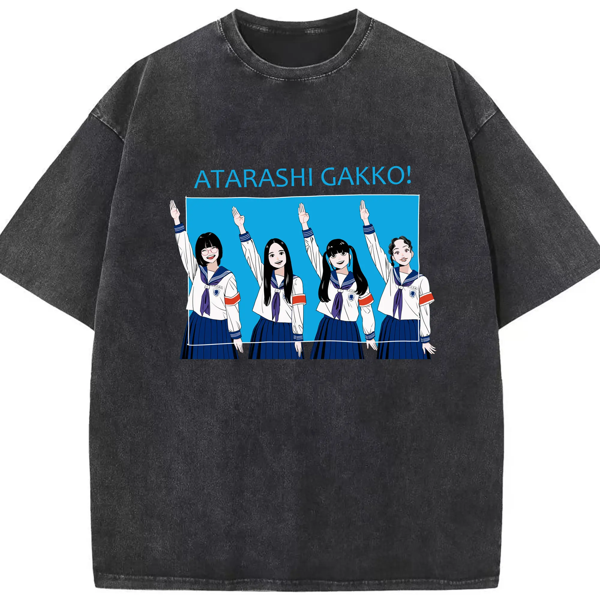 AG!新しい学校のリーダーズAtarashii Gakko! - 綿100％ ヴィンテージ風 半袖Tシャツ ・ フロントプリント ・ 柔らか肌触り ・ 通気性 快適 ・ スポーツ カジュアル 外出用