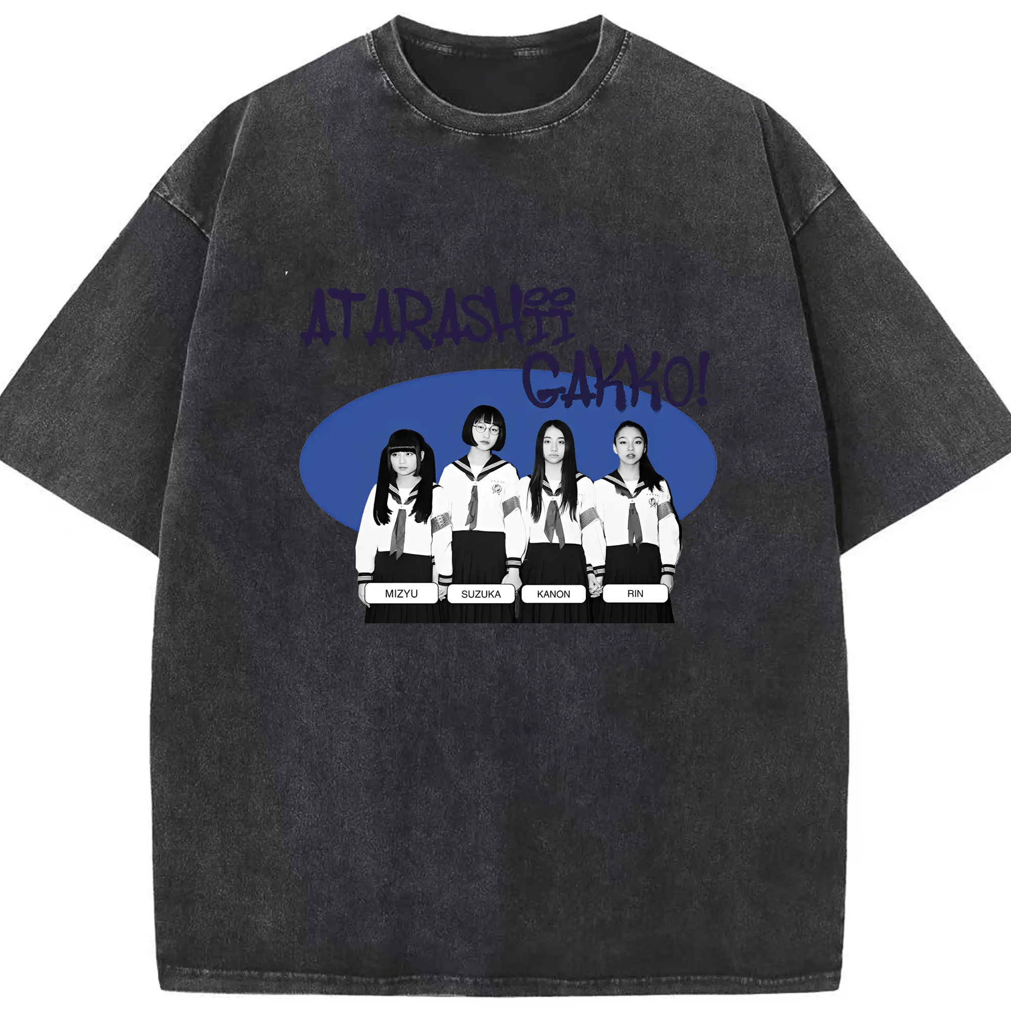 新しい学校のリーダーズAtarashii Gakko!ライブグッズ - 綿100％ ヴィンテージ風 半袖Tシャツ ・ フロントプリント ・ 柔らか肌触り ・ 通気性 快適 ・ スポーツ カジュアル 外出用