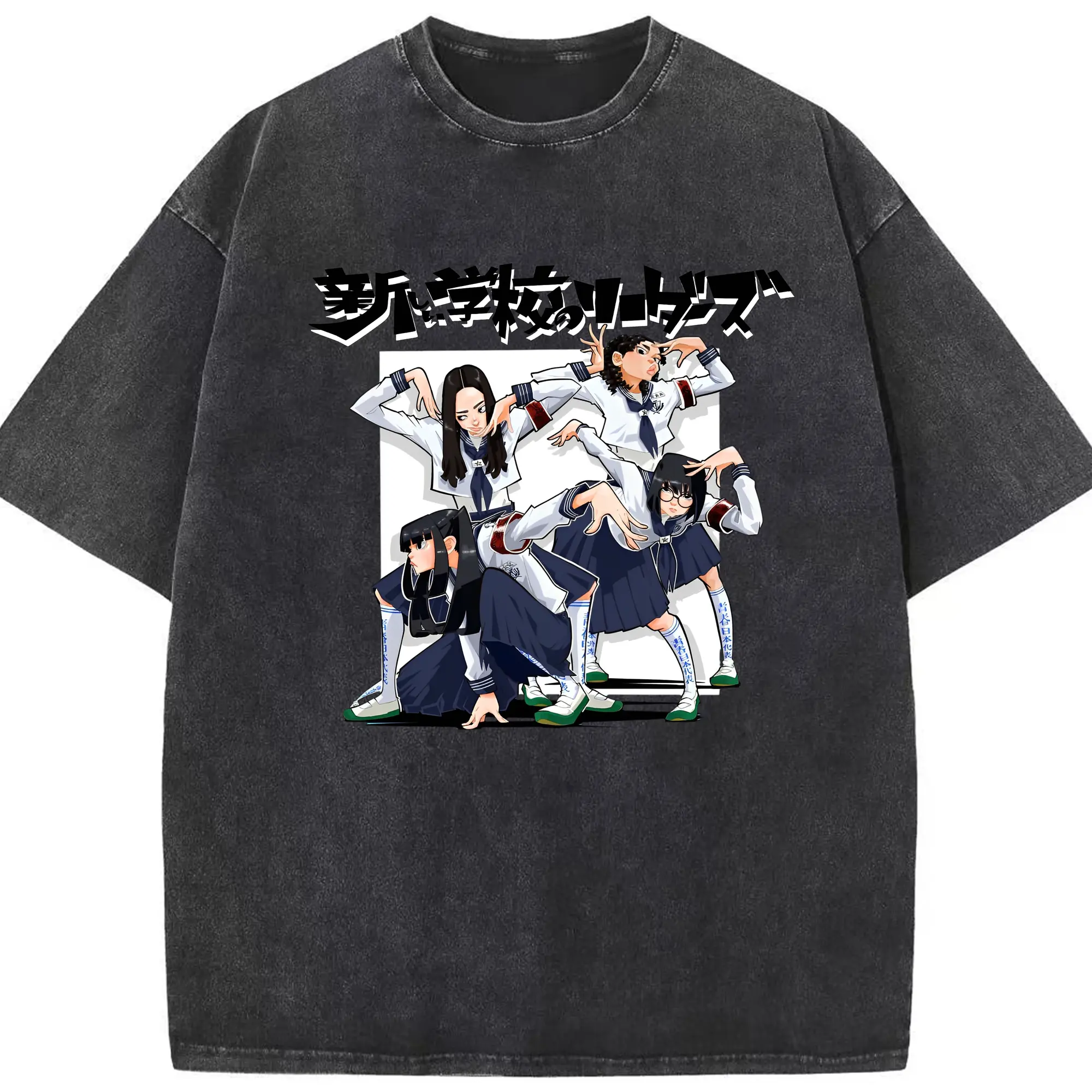 新しい学校のリーダーズAtarashii Gakko!AG!漫画風 - 綿100％ ヴィンテージ風 半袖Tシャツ ・ フロントプリント ・ 柔らか肌触り ・ 通気性 快適 ・ スポーツ カジュアル 外出用