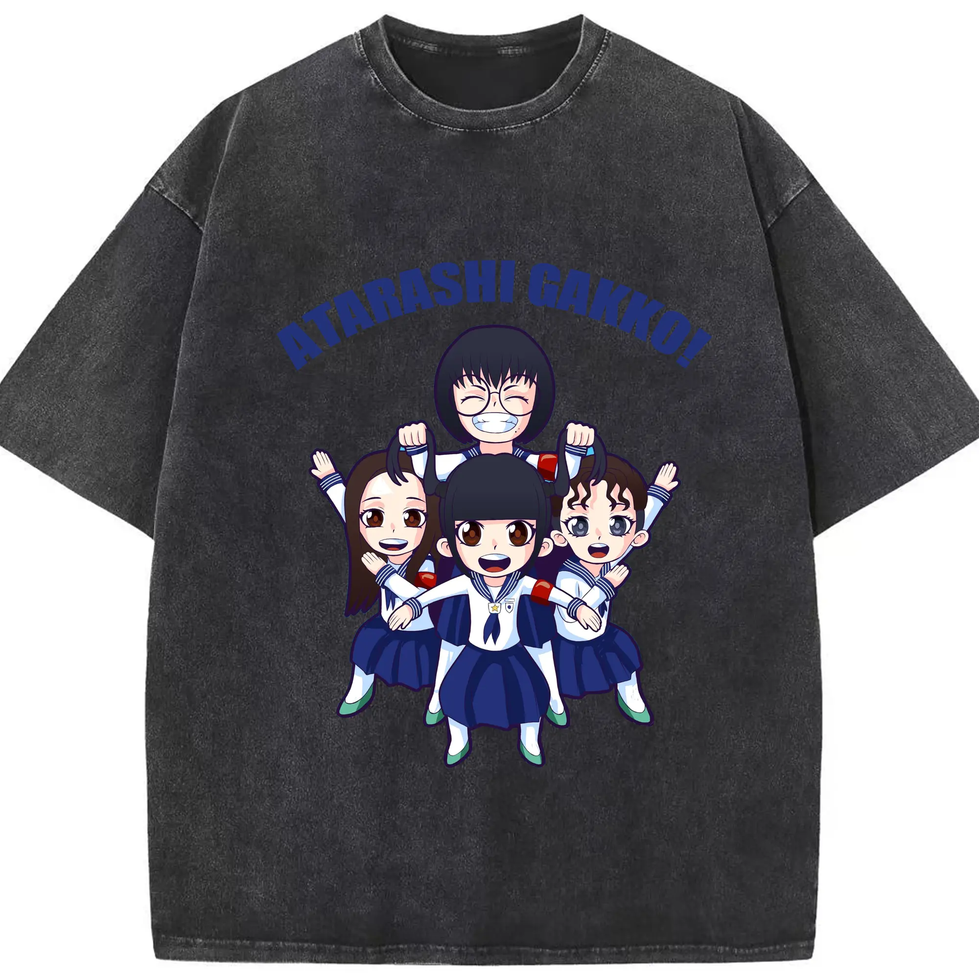 新しい学校のリーダーズAtarashii Gakko!AG!漫画風 - 綿100％ ヴィンテージ風 半袖Tシャツ ・ フロントプリント ・ 柔らか肌触り ・ 通気性 快適 ・ スポーツ カジュアル 外出用