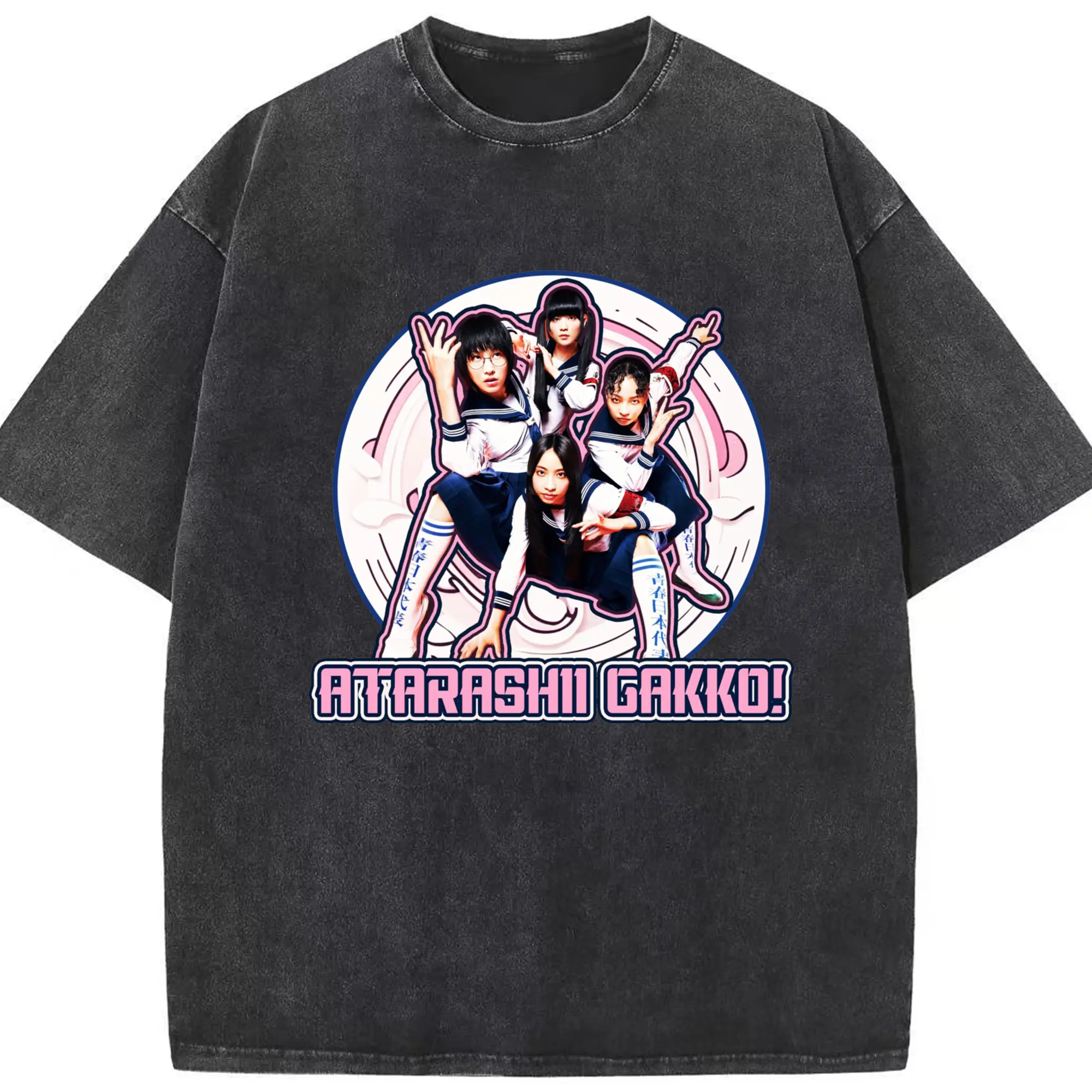 新しい学校のリーダーズAtarashii Gakko! - 綿100％ ヴィンテージ風 半袖Tシャツ ・ フロントプリント ・ 柔らか肌触り ・ 通気性 快適 ・ スポーツ カジュアル 外出用