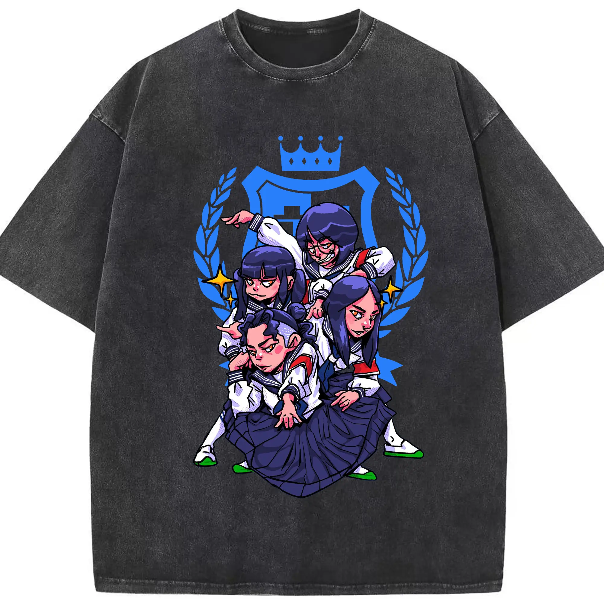 新しい学校のリーダーズAtarashii Gakko!校章ロゴ - 綿100％ ヴィンテージ風 半袖Tシャツ ・ フロントプリント ・ 柔らか肌触り ・ 通気性 快適 ・ スポーツ カジュアル 外出用