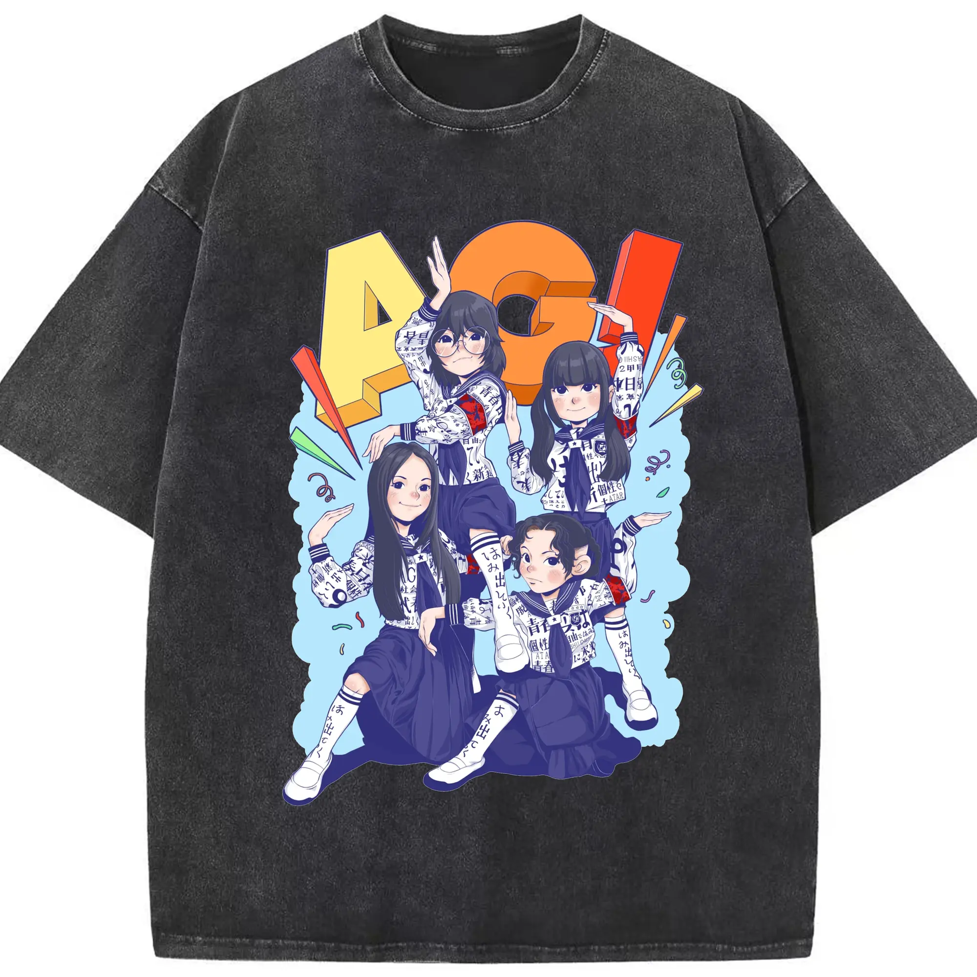 新しい学校のリーダーズAtarashii Gakko!AG! - 綿100％ ヴィンテージ風 半袖Tシャツ ・ フロントプリント ・ 柔らか肌触り ・ 通気性 快適 ・ スポーツ カジュアル 外出用