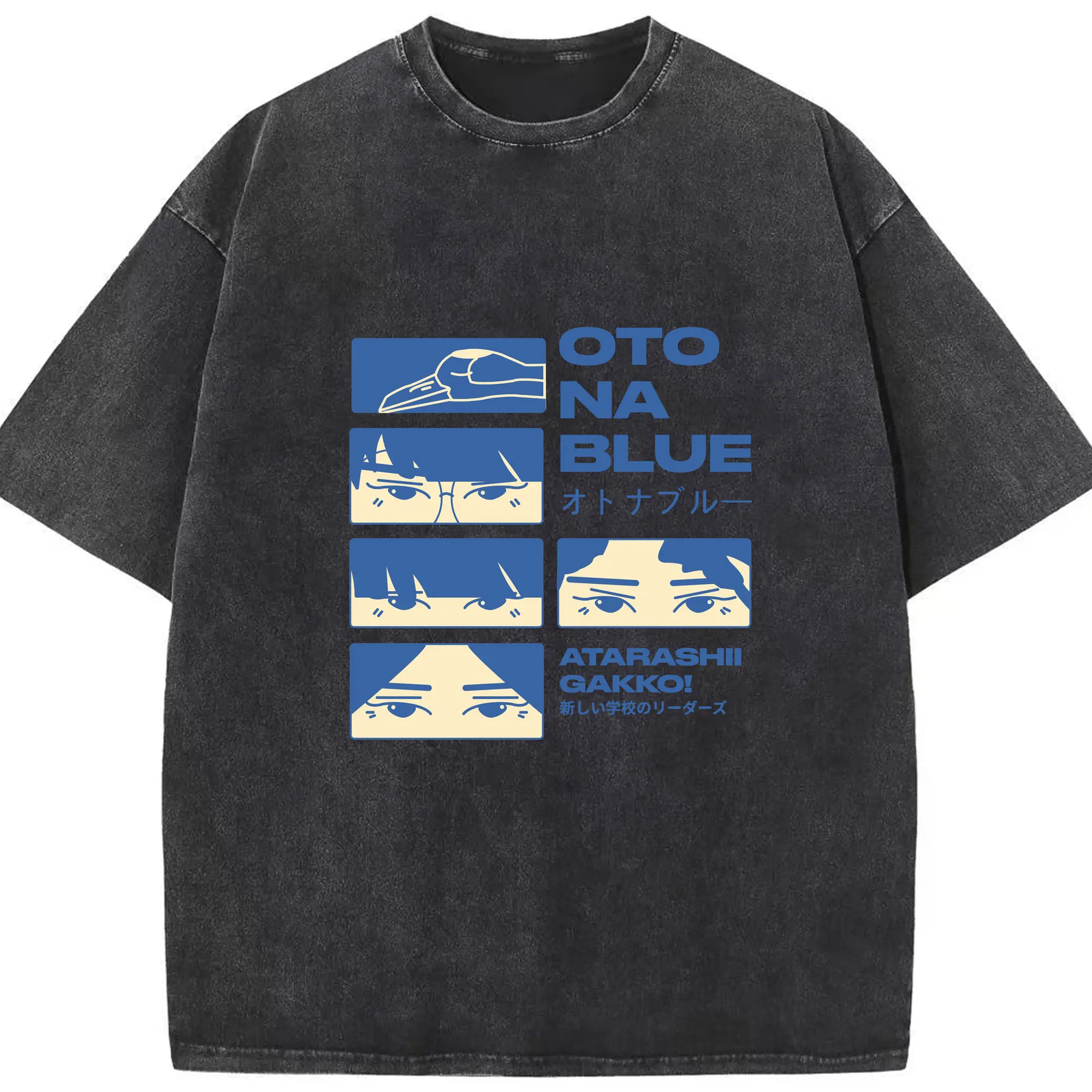 新しい学校のリーダーズAtarashii Gakko!OTONA BLUE - 綿100％ ヴィンテージ風 半袖Tシャツ ・ フロントプリント ・ 柔らか肌触り ・ 通気性 快適 ・ スポーツ カジュアル 外出用