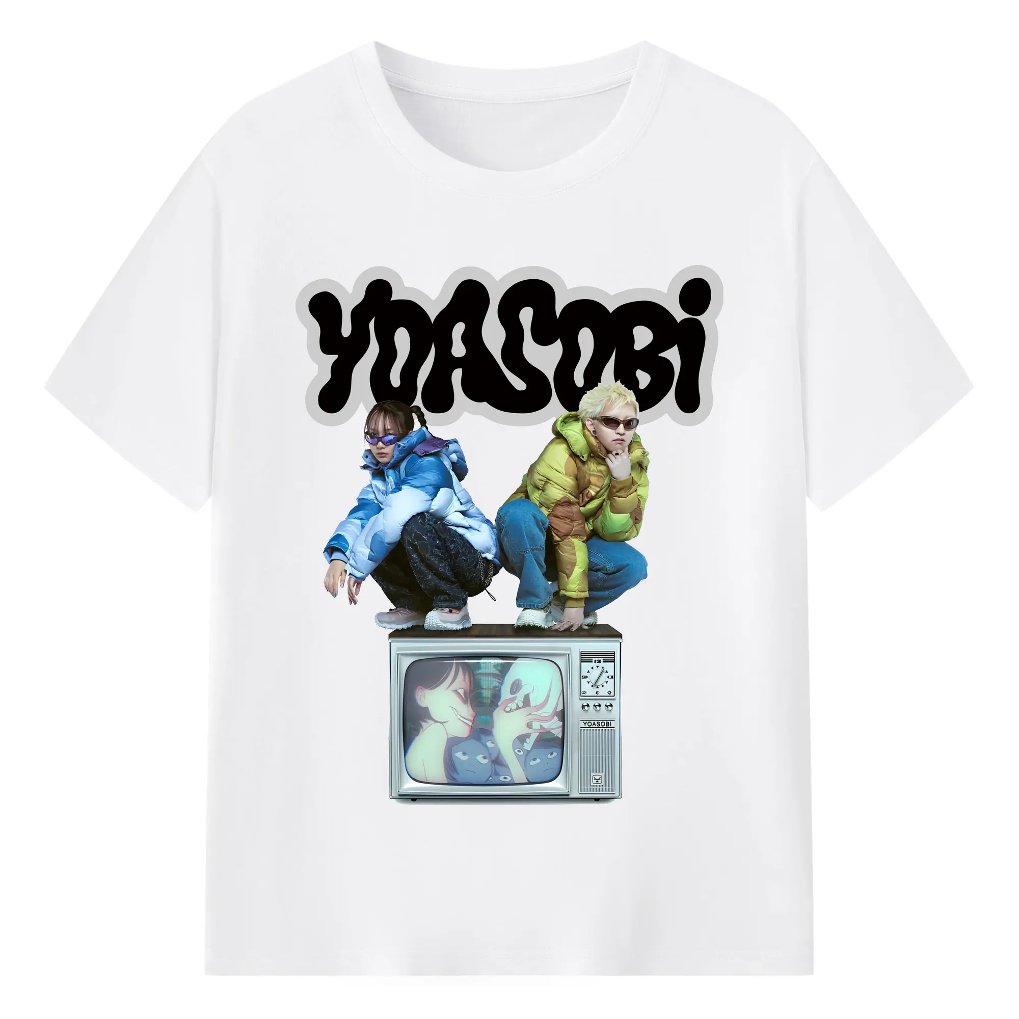 ヨアソビYOASOBI バンドポスター - 綿100％ 半袖Tシャツ ・ フロントプリント ・ 快適 通気性 ・ 日常使い 散歩 スポーツ用