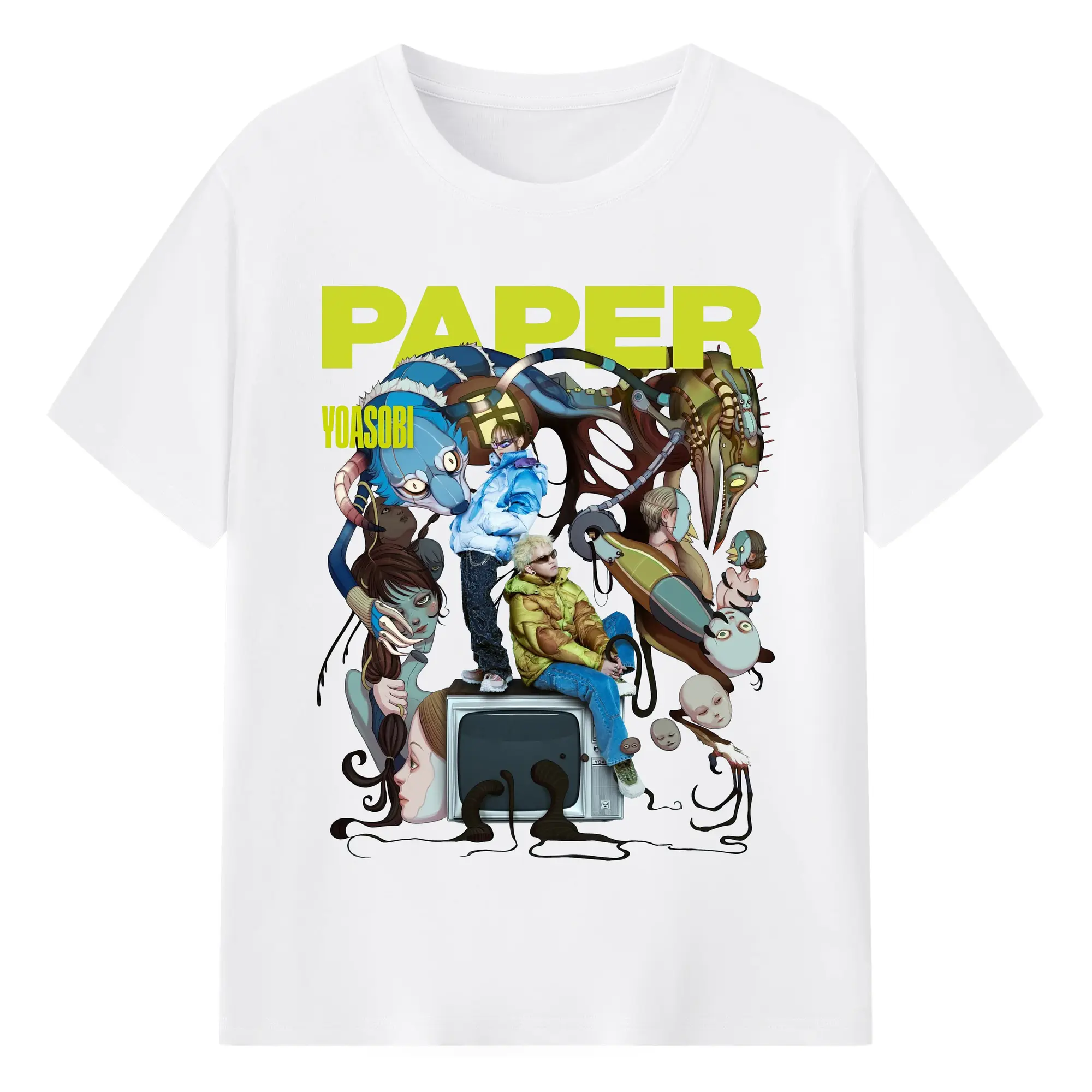 ヨアソビYOASOBIバンドポスター - 綿100％ 半袖Tシャツ ・ フロントプリント ・ 快適 通気性 ・ 日常使い 散歩 スポーツ用