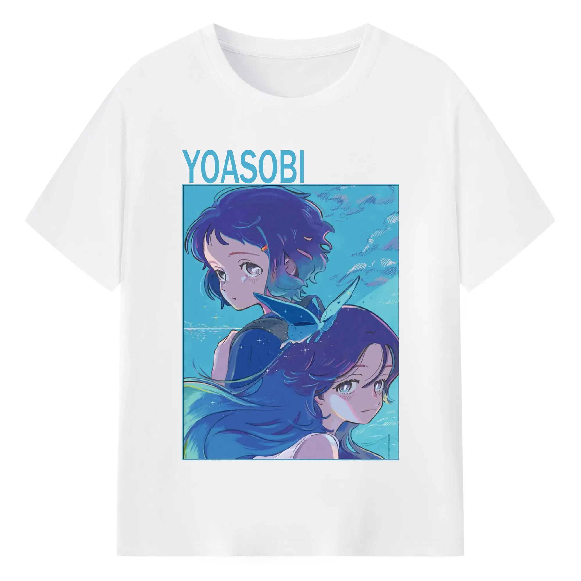 ヨアソビYOASOBI 海のまにまに - 綿100％ 半袖Tシャツ ・ フロントプリント ・ 快適 通気性 ・ 日常使い 散歩 スポーツ用