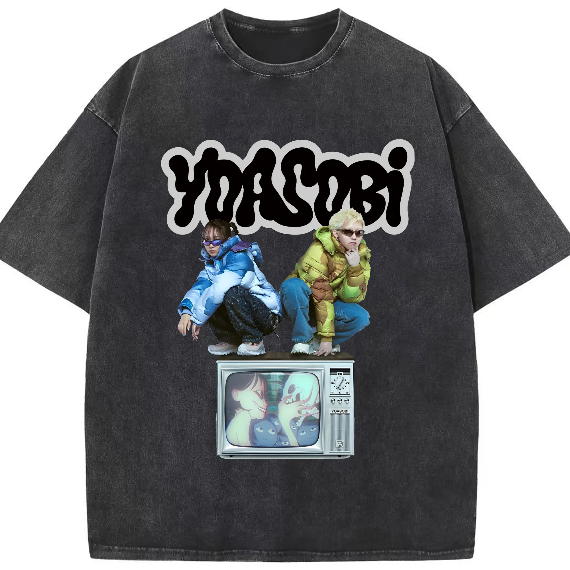 ヨアソビYOASOBI バンドポスター - 綿100％ ヴィンテージ風 半袖Tシャツ ・ フロントプリント ・ 柔らか肌触り ・ 通気性 快適 ・ スポーツ カジュアル 外出用