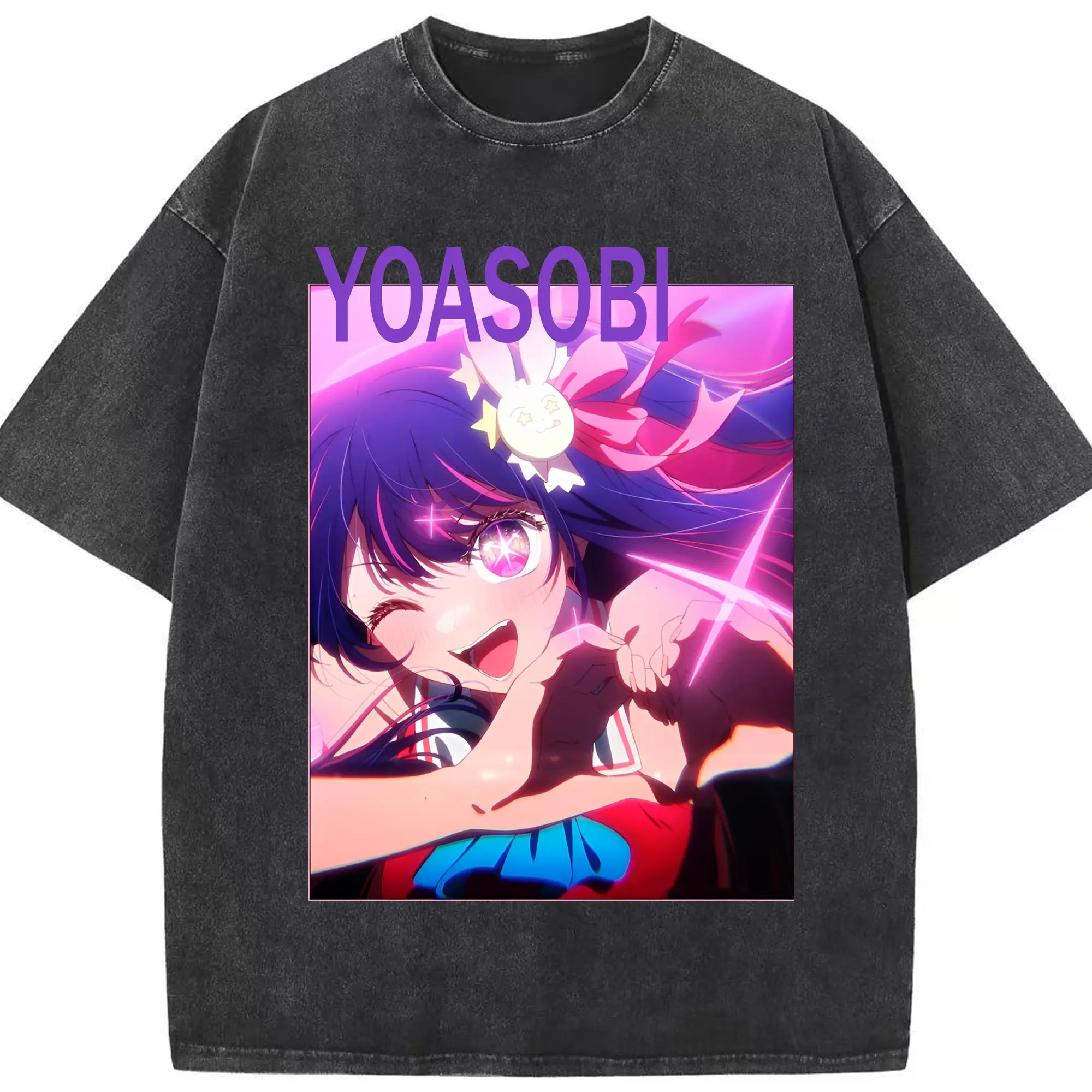 ヨアソビYOASOBI 推しの子 - 綿100％ ヴィンテージ風 半袖Tシャツ ・ フロントプリント ・ 柔らか肌触り ・ 通気性 快適 ・ スポーツ カジュアル 外出用