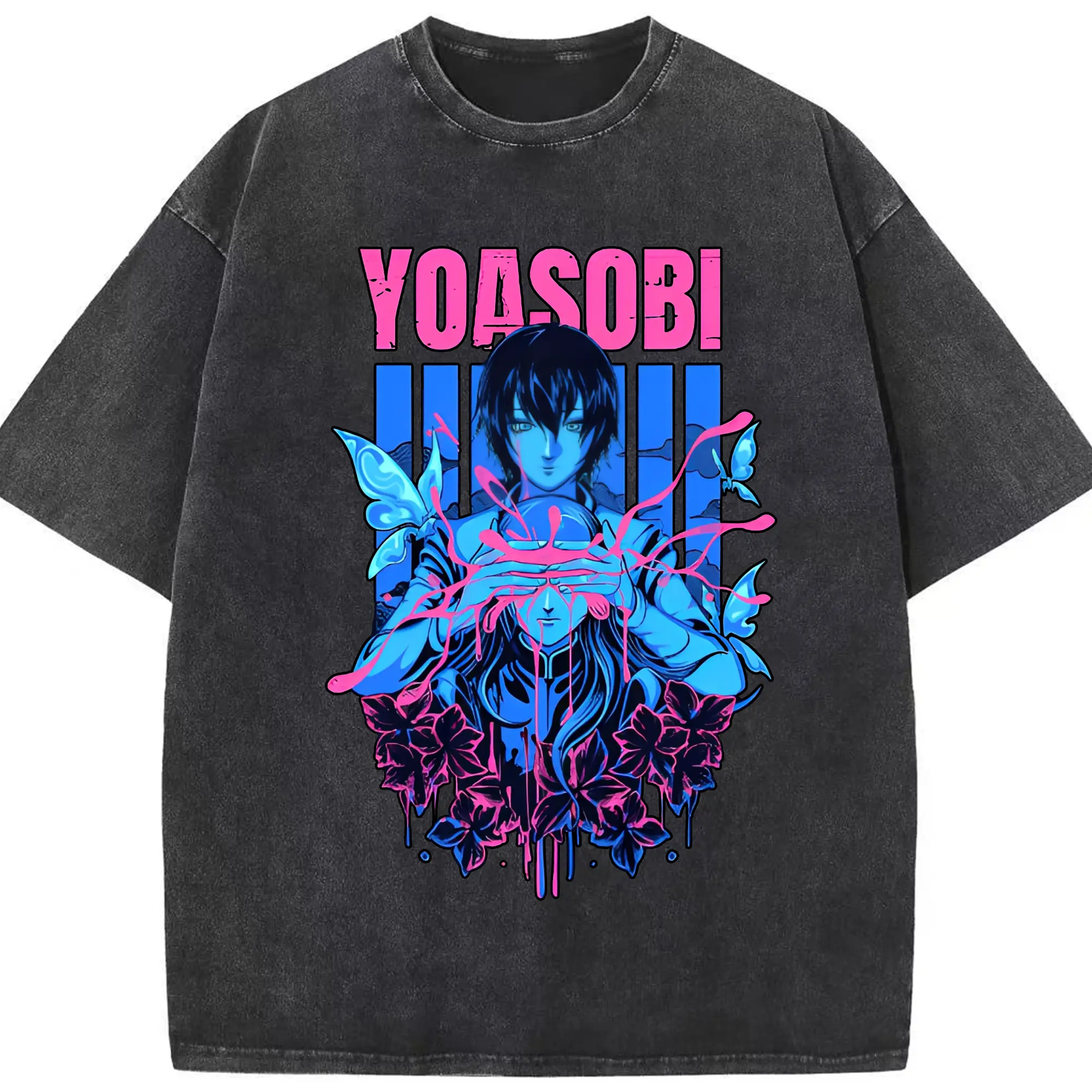 ヨアソビYOASOBI 夜に駆ける - 綿100％ ヴィンテージ風 半袖Tシャツ ・ フロントプリント ・ 柔らか肌触り ・ 通気性 快適 ・ スポーツ カジュアル 外出用