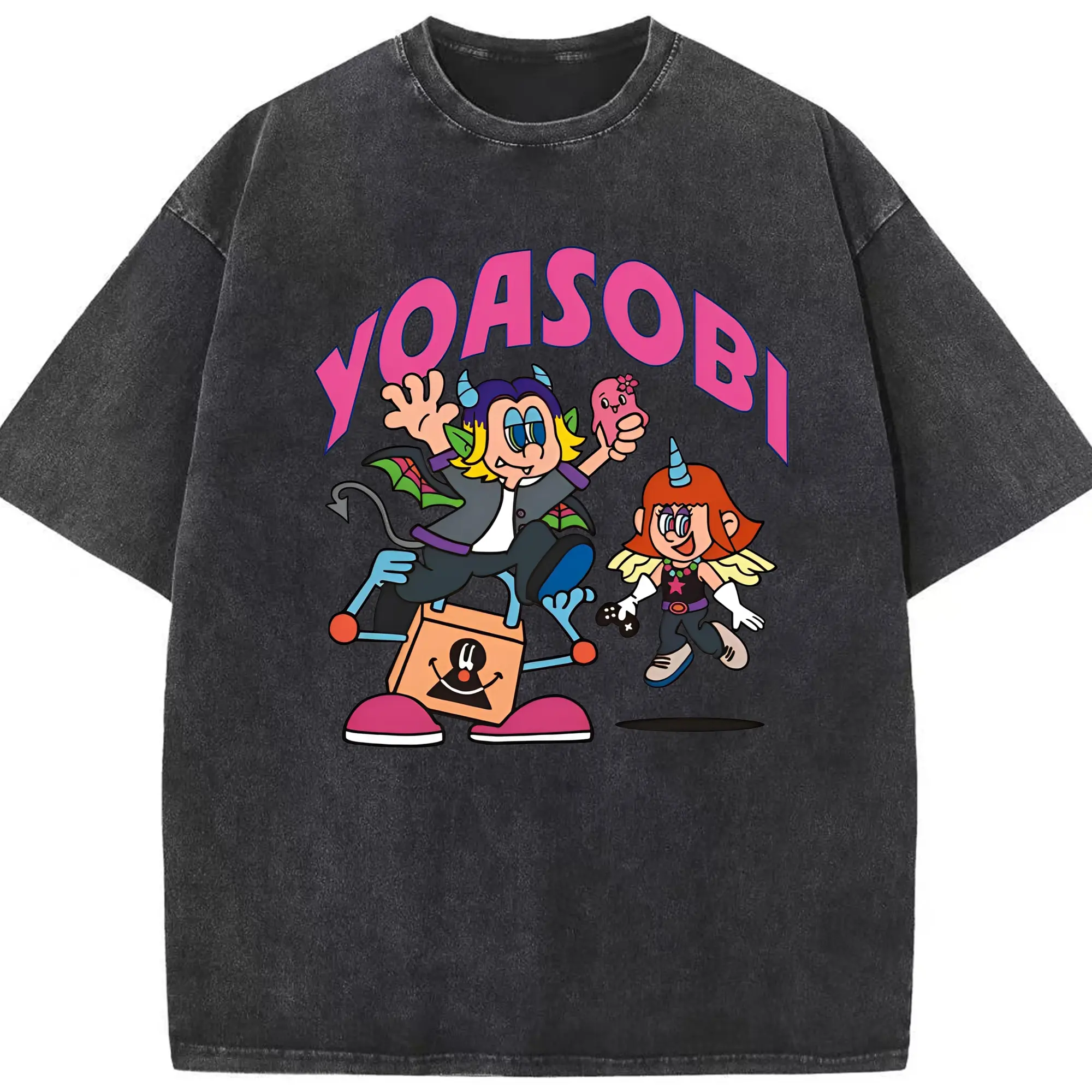 ヨアソビYOASOBI限定 - 綿100％ ヴィンテージ風 半袖Tシャツ ・ フロントプリント ・ 柔らか肌触り ・ 通気性 快適 ・ スポーツ カジュアル 外出用